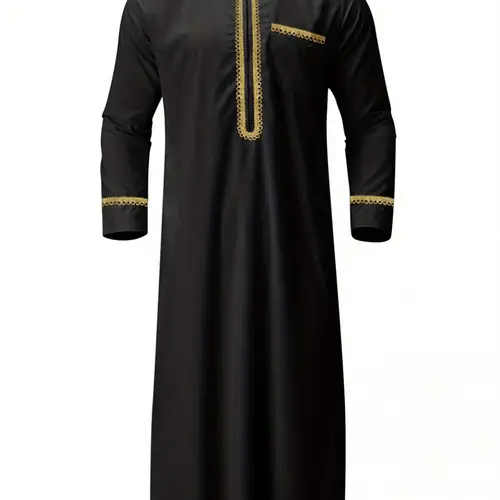 mens kaftan robe golden embroidery long sleeve round neck loose robe ethnic style national clothing
