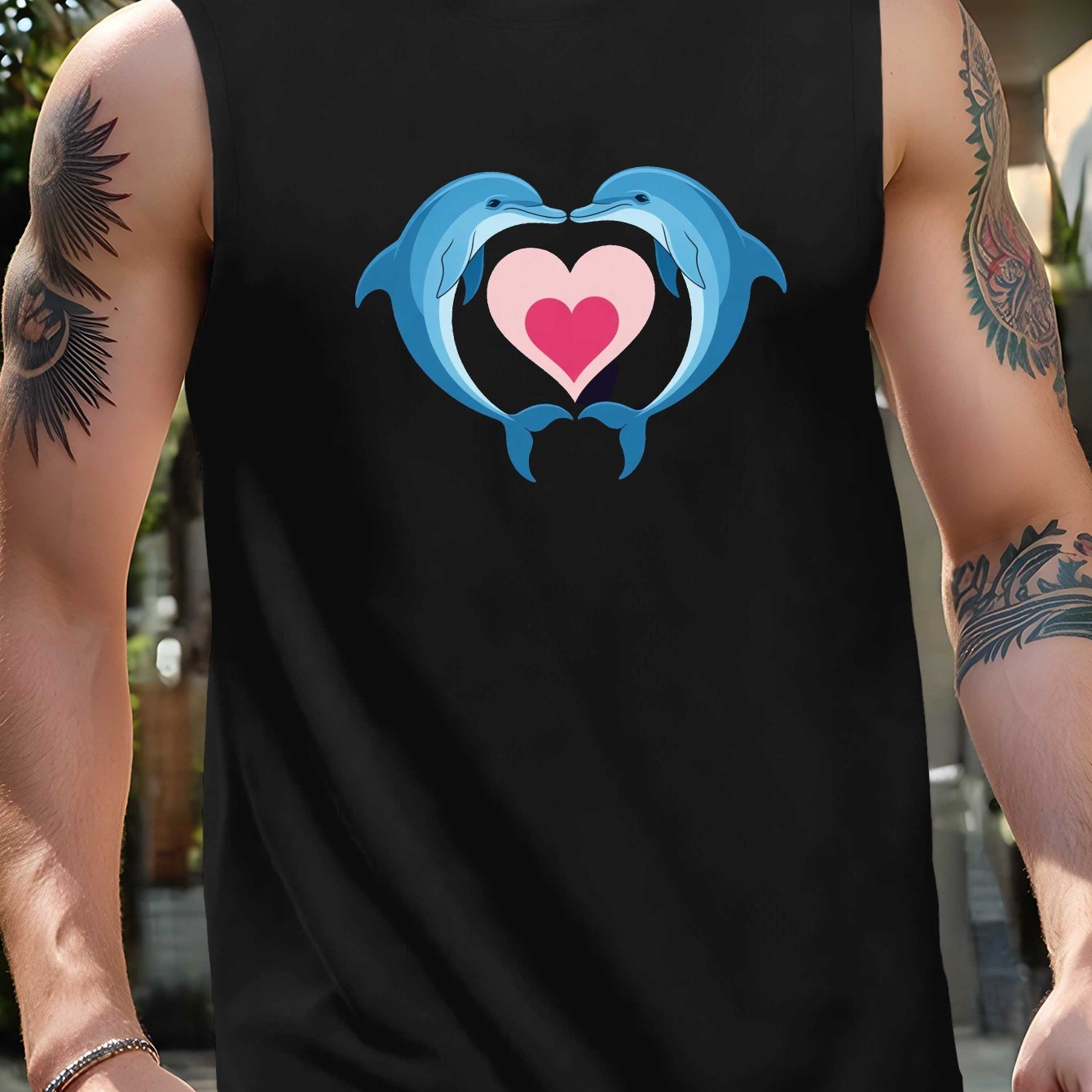 TEMU Patterns Form A Heart Men' Size Tank Top, Summer Sleeveless Sports Vest, Casual Breathable