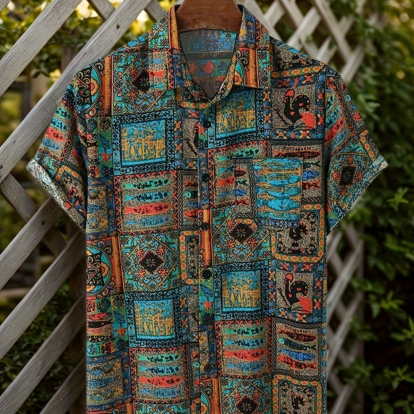 Men's Ethnic Style Tribal Print Loose Casual Vacation Summer Short Sleeve Shirt