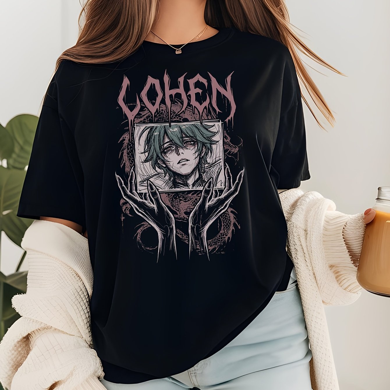 Fan Tee, Game Character Print, Vibrant Portrait Design, Casual Daily Wear Black Crew Neck 180g T-shirt Size S-3xl