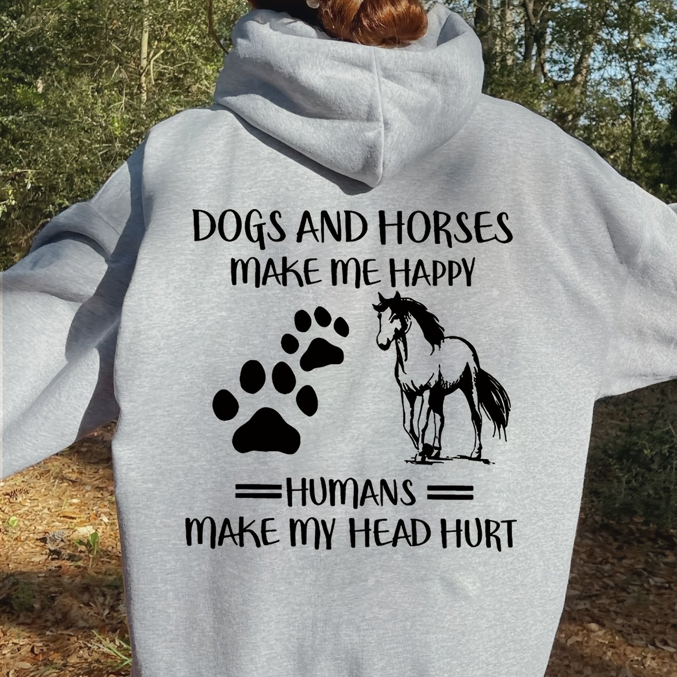 TEMU Women's Stylish Casual Creative Letter Western Cowboy Dog Paw Print Graphic Hoodie