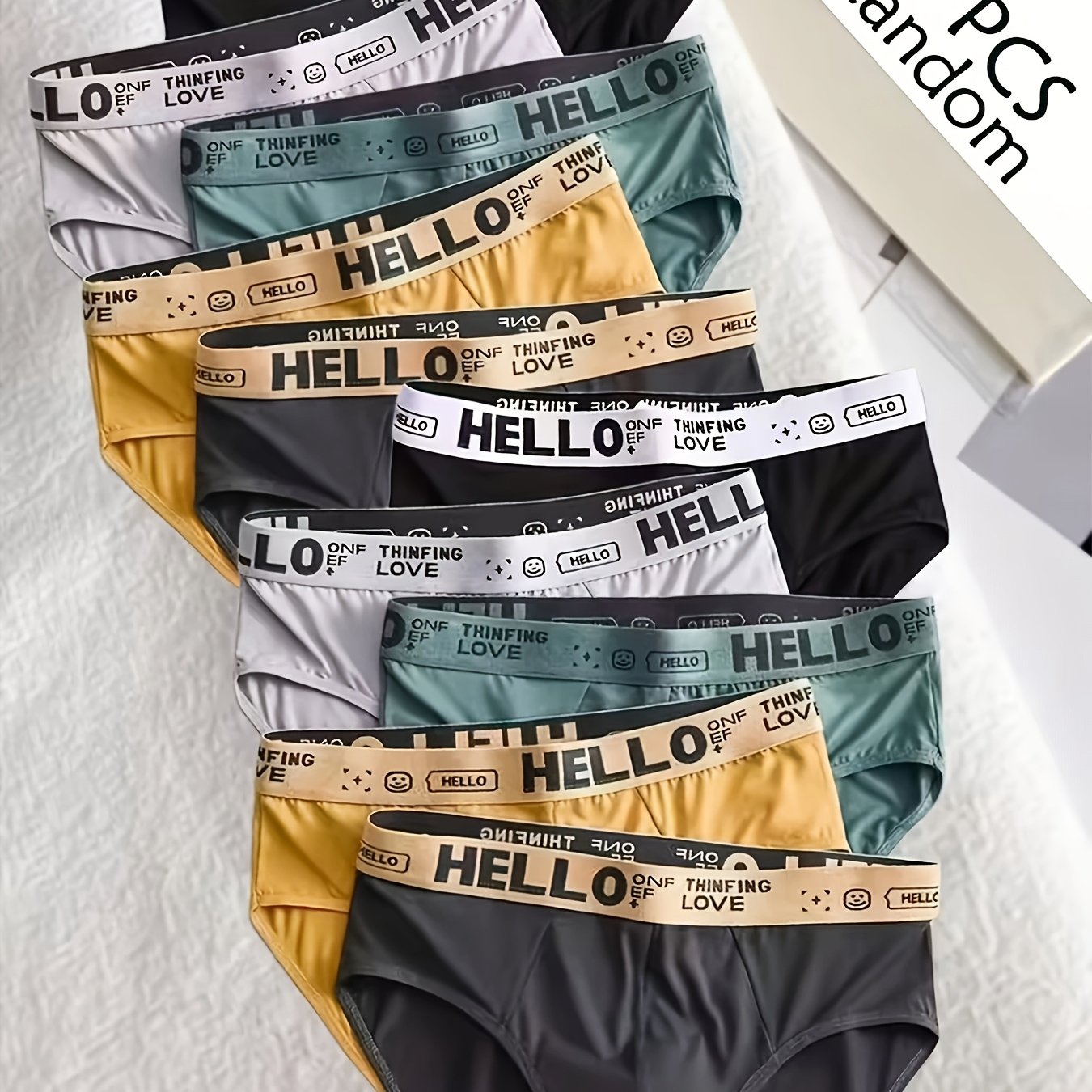TEMU Random 6pcs Men' Briefs, Classic Letter "hello" Print Fashion Underwear - Sexy Comfortable Breathable, Easy Solid Color, With Letter Waistband.