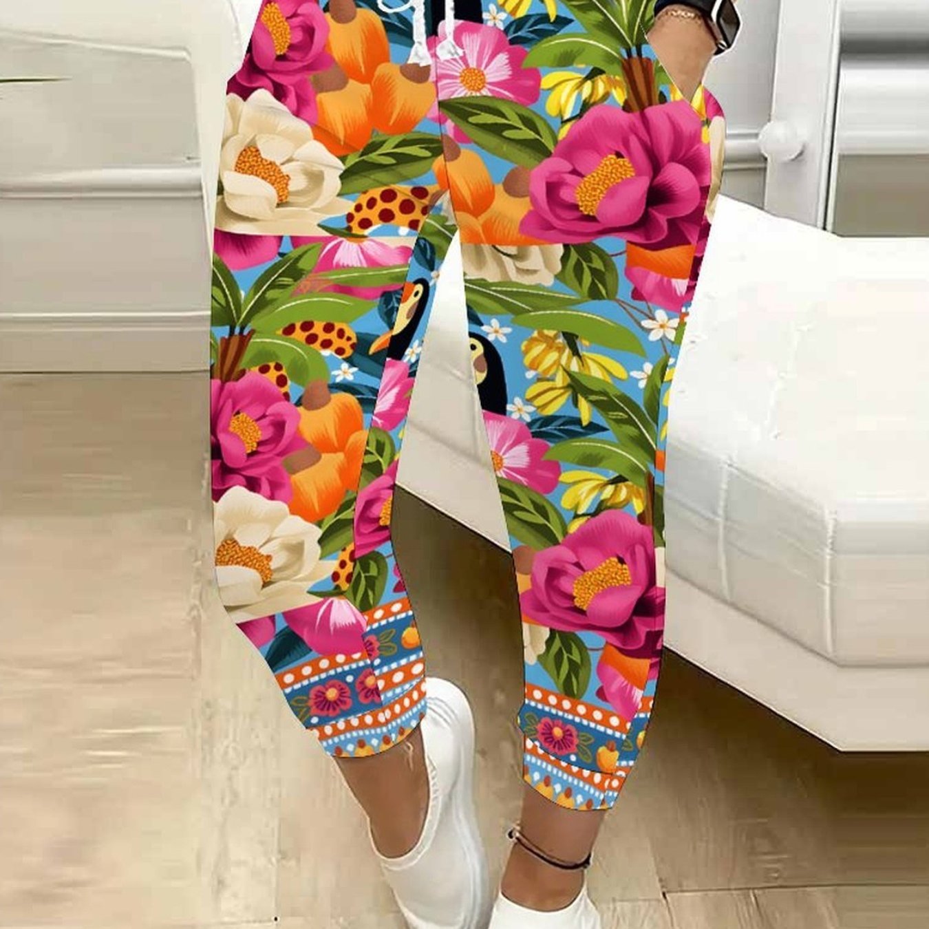 TEMU Classic Women's Casual Drawstring Pants With Flowers, Trees, Geometric Shapes, 250th Anniversary Celebration, Moon And Stars, Tie Dye Print,