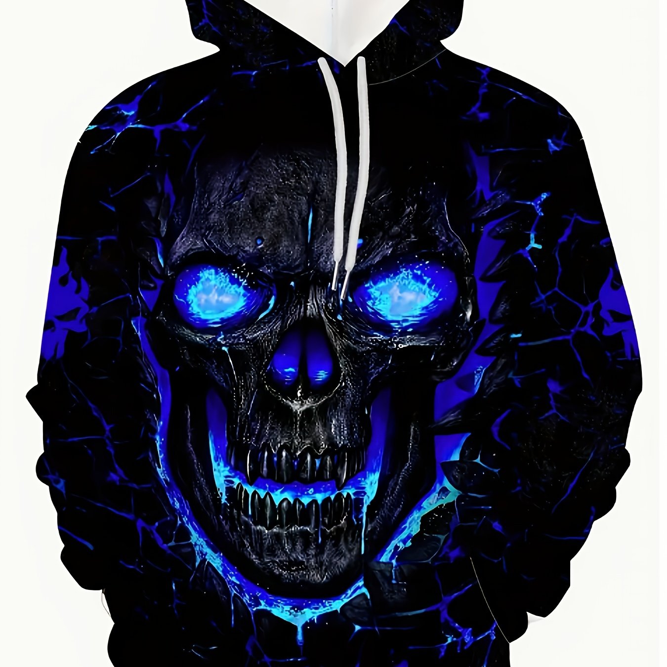 E-shop Herren Hoodie - Schwarz mit Leuchtenden Blauen Augen - Gothic Streetwear Pullover für Halloween, Partys & Alltagsstil - Regular Fit