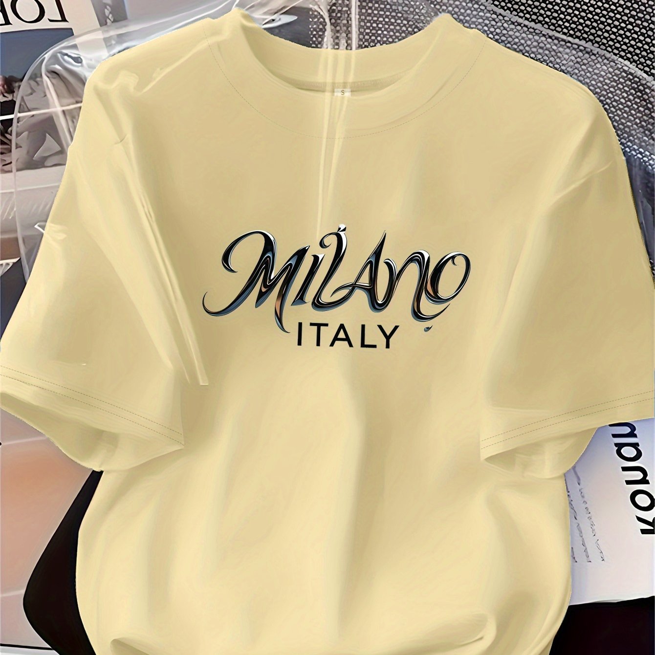 TEMU [directional] Women's Fashion Baseboard Printed T-shirt, Soft, Versatile, Italy Text Pattern Casual Y2k Style, Short Sleeve T-shirt, Fashion,