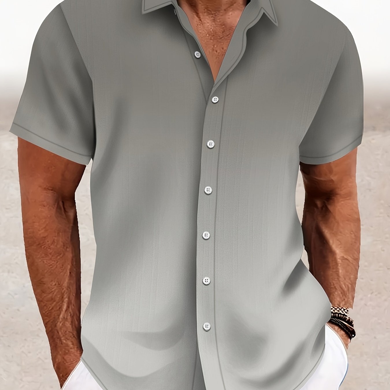 TEMU Men's Summer Casual Hawaiian Shirt, Gradient Grey 3d Print, Lightweight Fit, Polyester 100%, Short Sleeve Lapel Collar, Woven Fabric, Regular Fit For Beach Vacation - Middle East