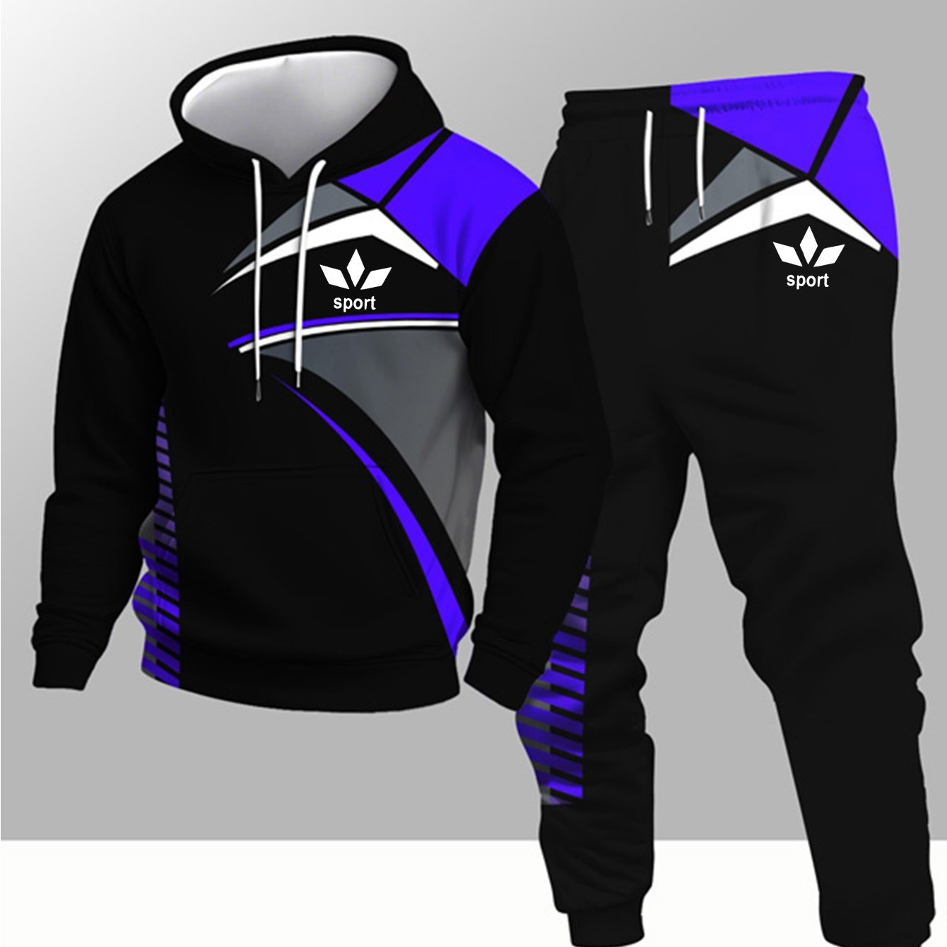 TEMU Spring And Autumn Season Fashion Pattern Print Spring Autumn Trendy Hooded Sweatshirt 2pcss Set Outdoor Set, Men's 2pcss Set, Casual Sports Set
