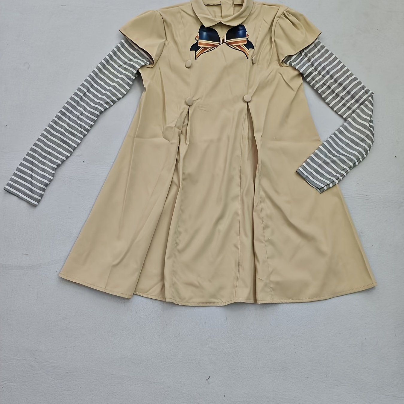 Image of Girls' Preppy Dress: 1pc Of Preppy ' Dress With A Bow Tie Collar, Stylish And Fashionable Student Attire, Suitable For Halloween Carnival And Holiday Performances