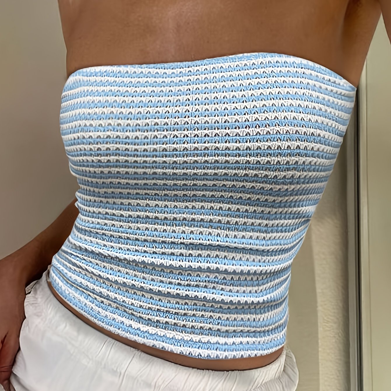 Fashionable Women's -block Textured Off- Top