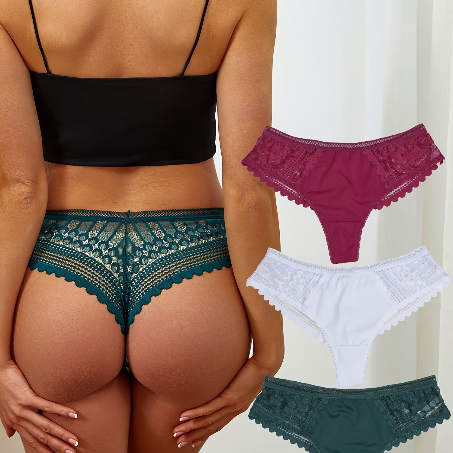 Women's Sexy Lace Cheeky Thong Underwear Nylon Hipster See - Temu