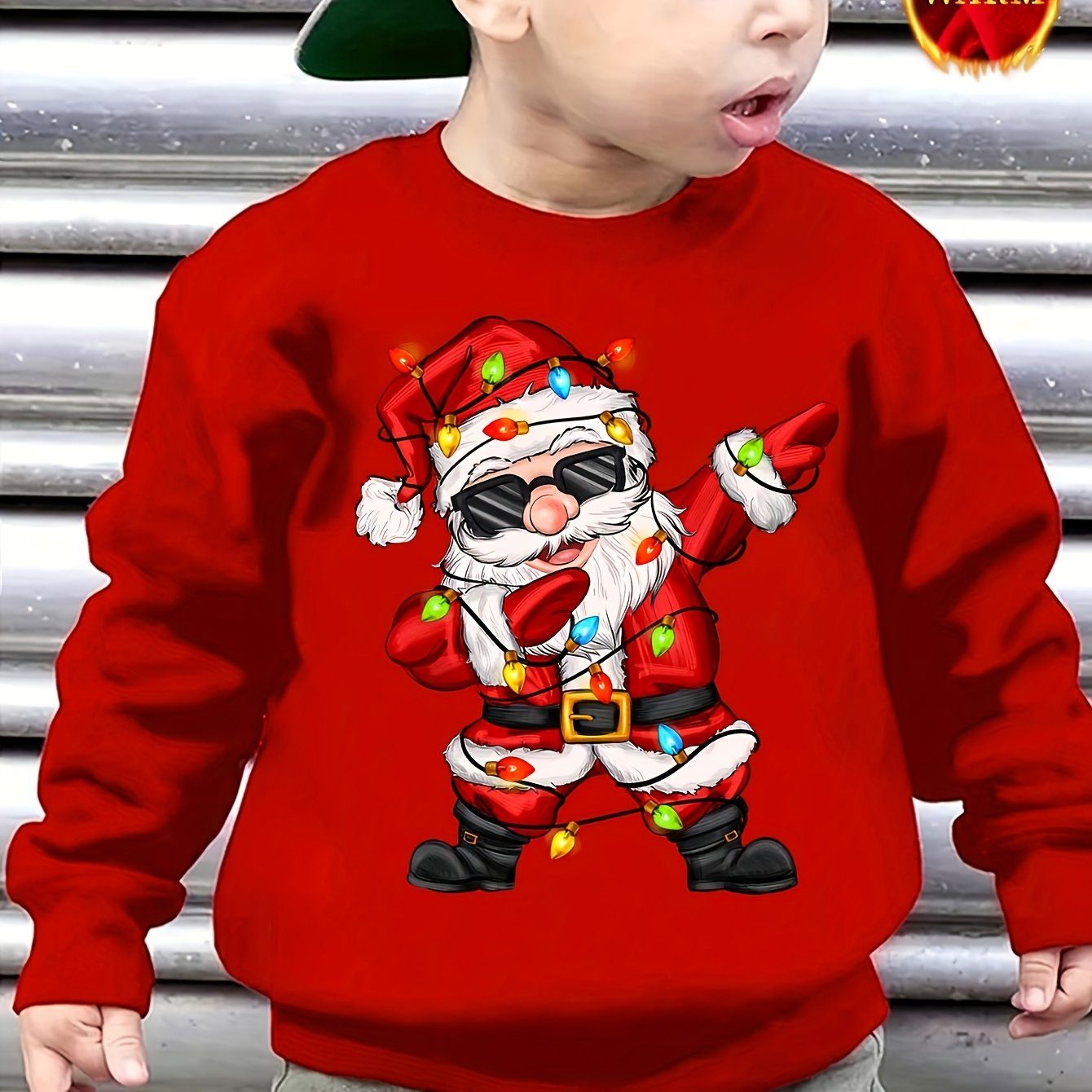 Image of Christmas Wy0108 Boys' Dancing Santa Print Fashionable Stylish Versatile Autumn Winter -lined Thick Sweatshirt