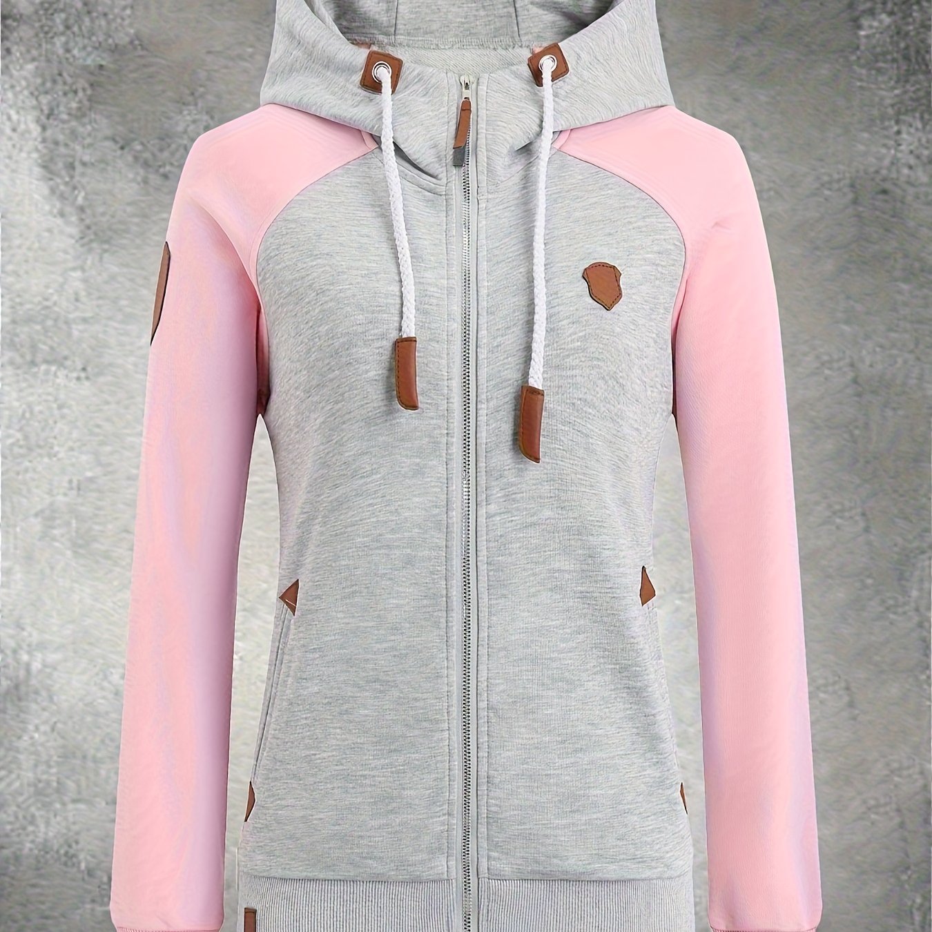 Image of European And Autumn And Winter New Women's Hoodie Casual Jacket Zipper Mixed Color Women's Coat Top Sweatshirt