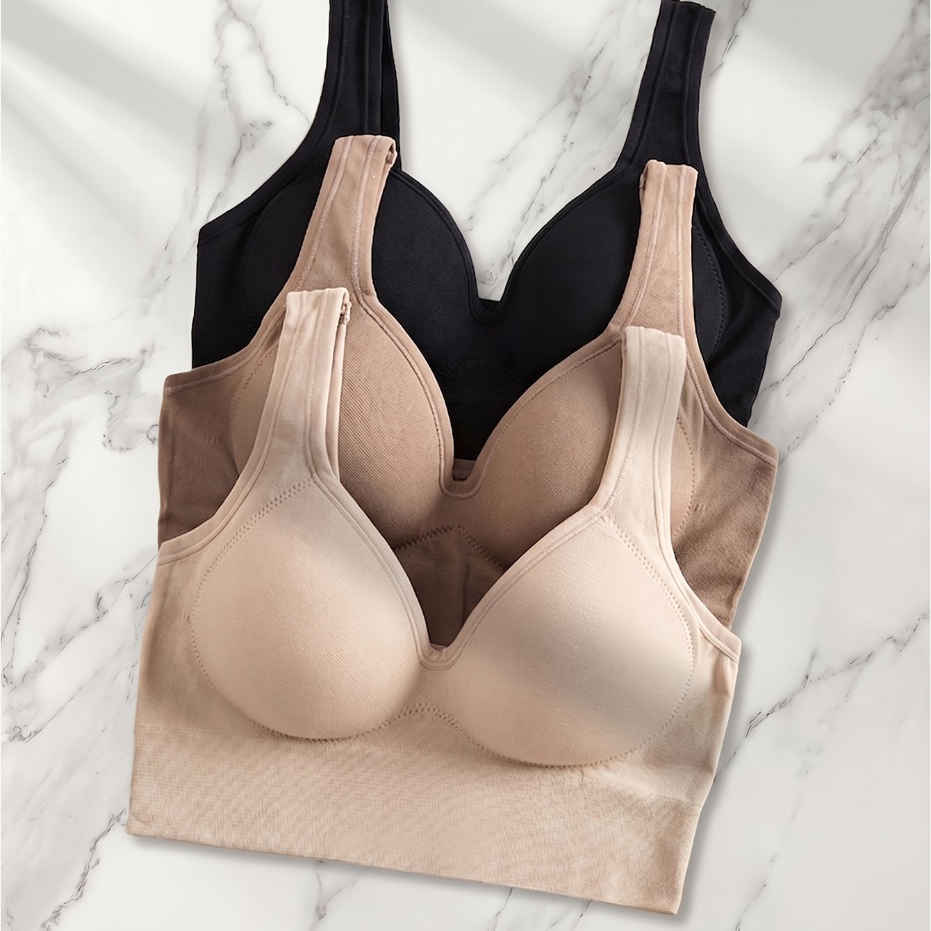 TEMU Set da 3 pezzi AOMUMEI Reggiseno push-up senza da donna con spalline imbottite - Canotta a e scollatura bassa adatta per palestra, abbigliamento