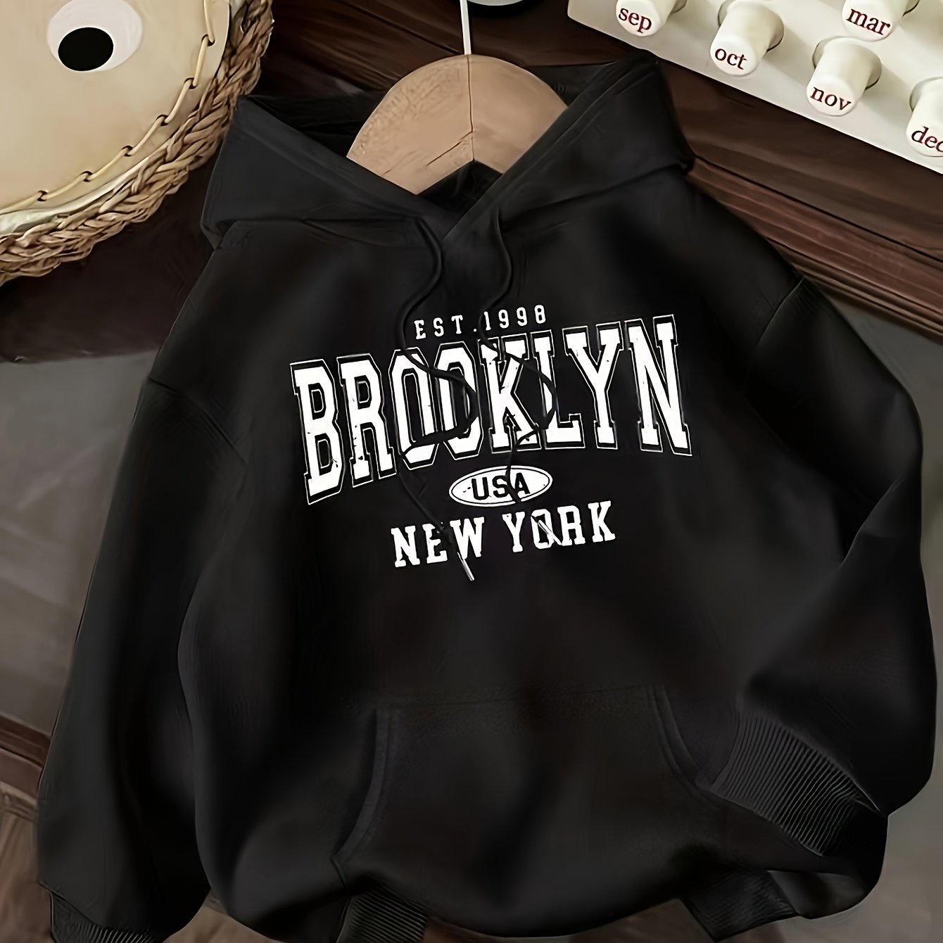 TEMU Minimalist Brooklyn Print Hoodie Loose Fit Thick Sweatshirt For Women, Suitable For Autumn Winter