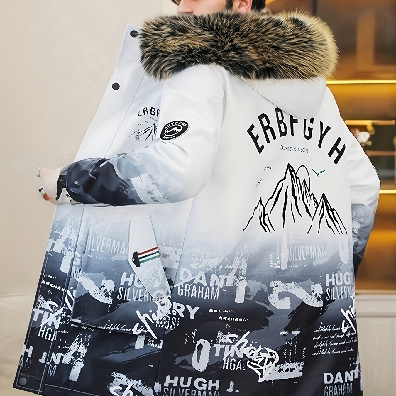 Men's Mid-Length Thickened Warm Jacket, Trendy Youth Style