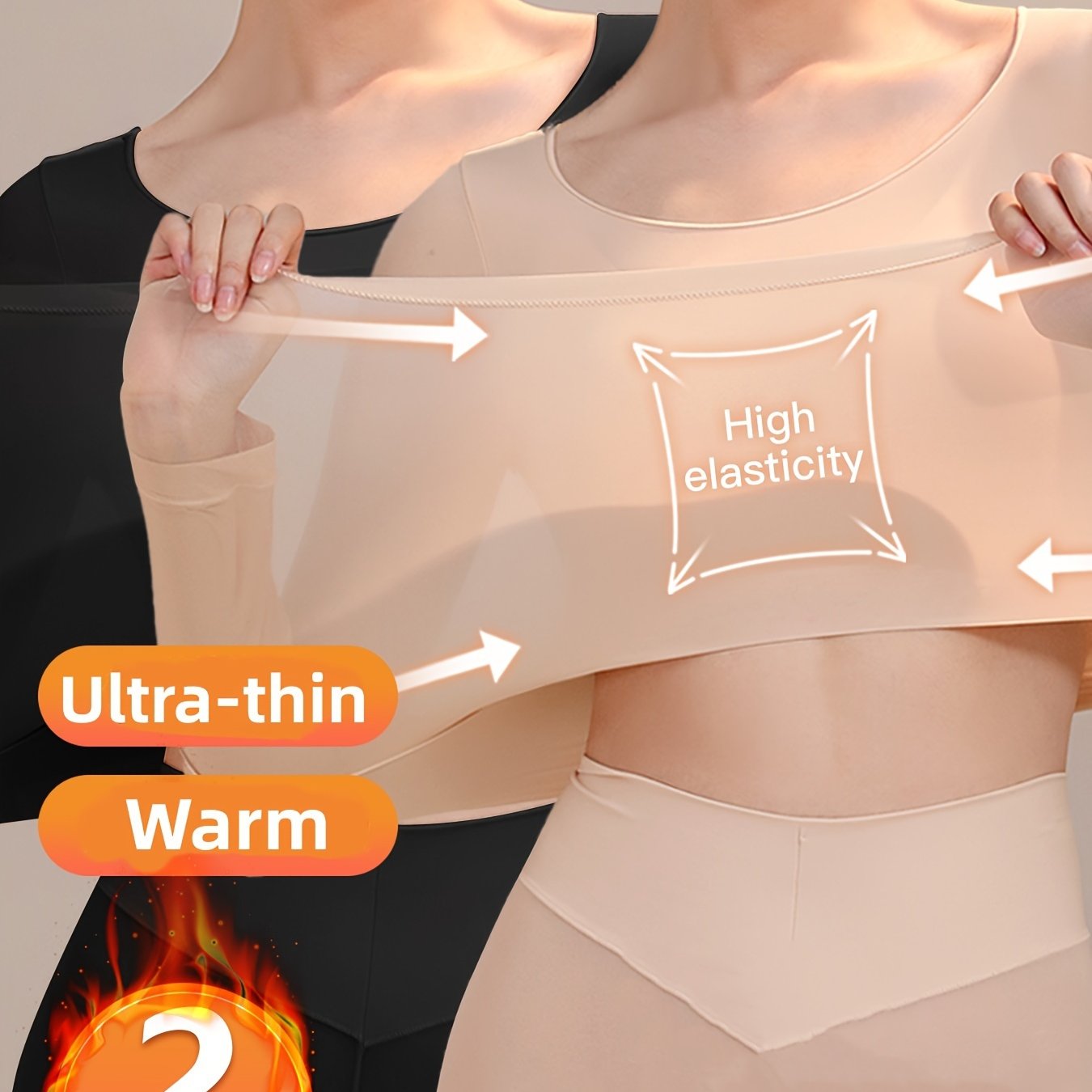 2pcs Set High-elastic Ultra-thin Mask Shirt, Lightweight And Slim-fitting Base Layer, Autumn And Winter Inner Wear, Thermal Underwear, Long-sleeved Women's
