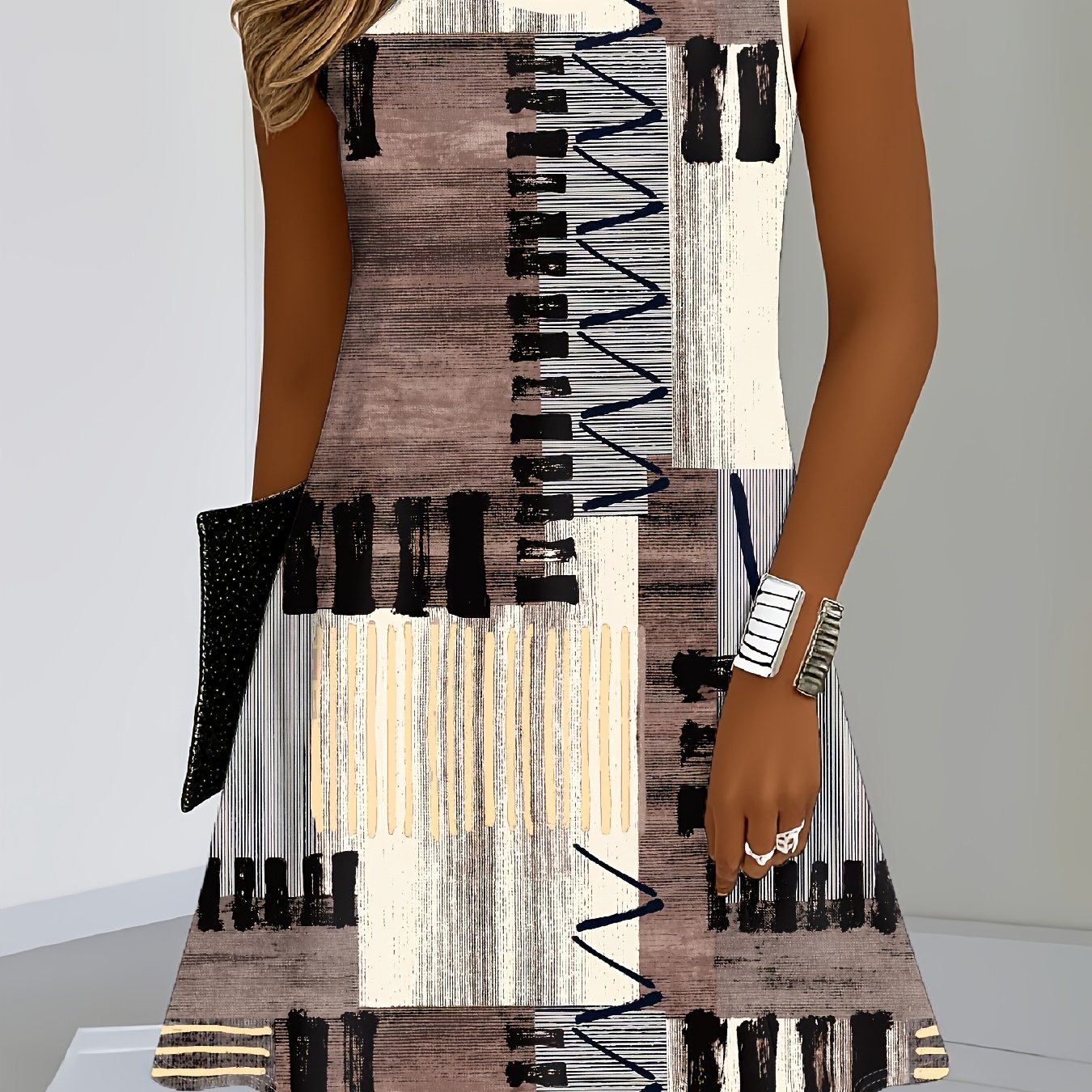 TEMU - Western Spring/summer Women's Multicolor Geometric Casual Long Dress