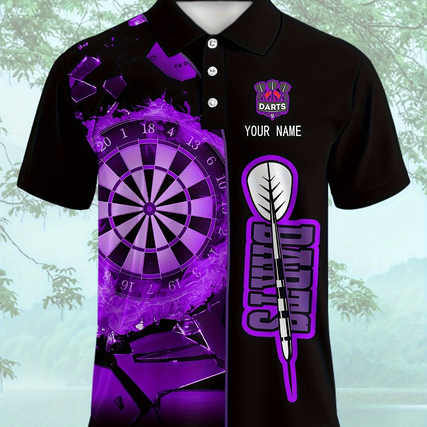 TEMU Custom Men's Shirt - Theme Design, Personalized Name And Team Logo Space, Breathable Fabric Casual Sportswear, Dart Theme Decoration, Exquisite