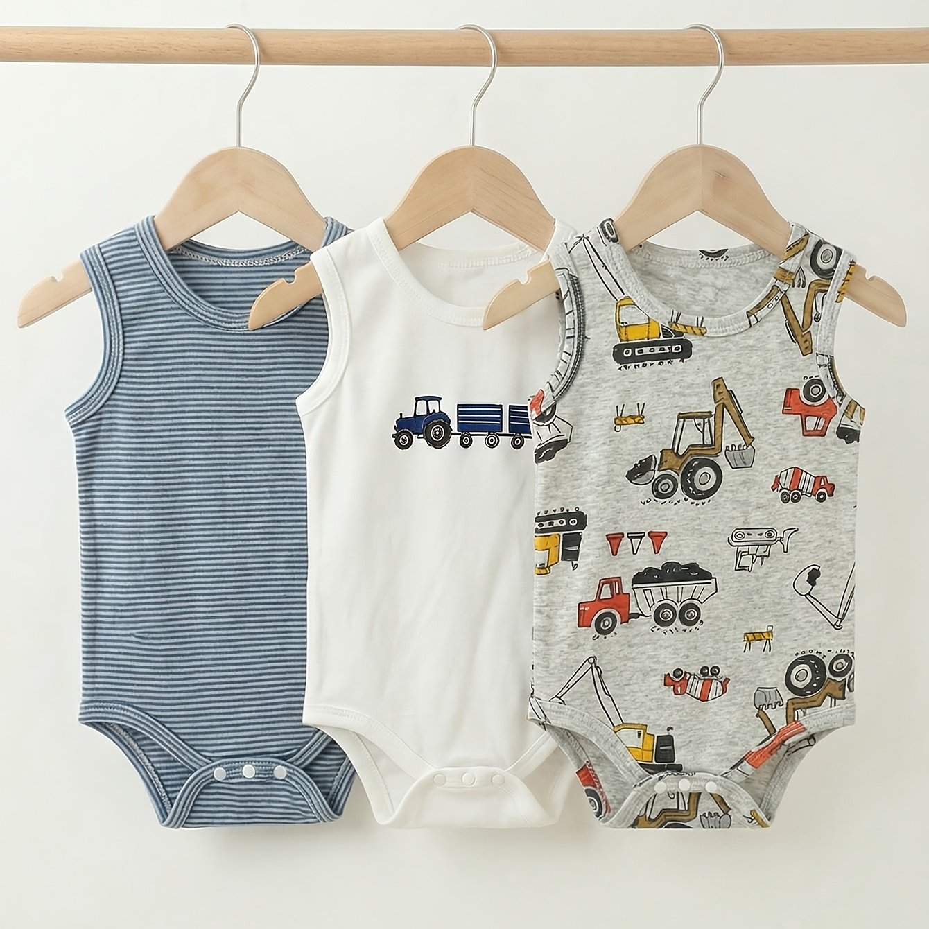 Image of 3pcs Summer Baby Boy Vest Triangle Romper Infant Soft Comfortable Breathable Onesie Cartoon Pattern Baby Clothes Gift For Baby, For Outdoor