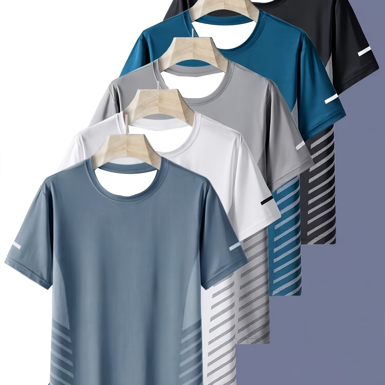 TEMU Men's T-shirt, 5pcs Set, Business , Comfortable Short-sleeve Crew Neck Casual Shirt, Suitable For Spring And Autumn Casual Wear And Layering,