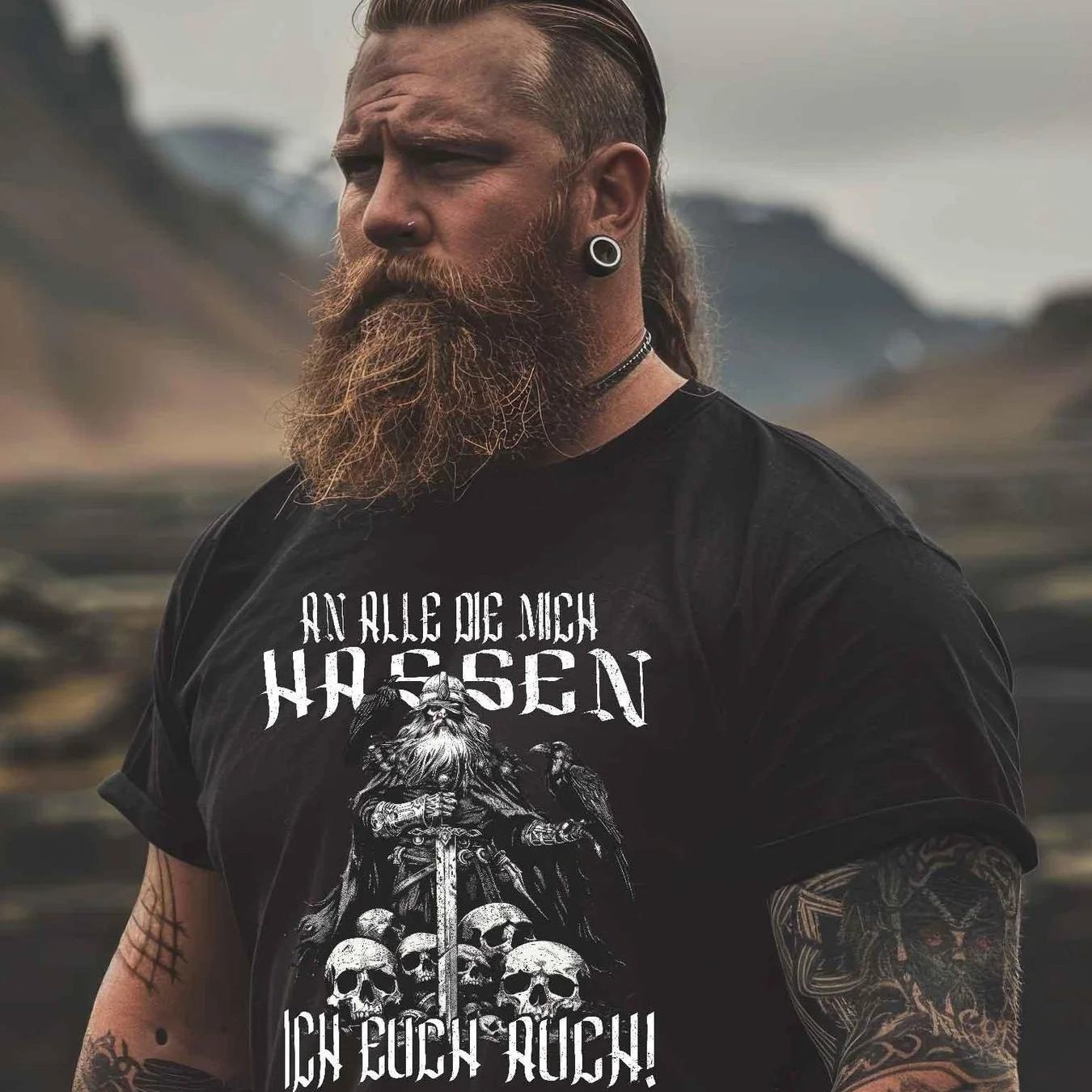 Image of Viking Humor T-shirt "to All Who Hate Me, I Too" Nordic Viking Apparel Plus Size Printed Shirts For Men And Women
