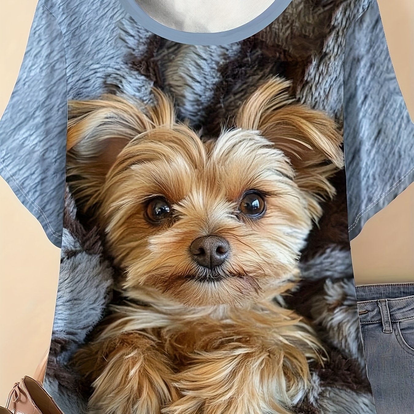 TEMU Plus Size - Modevolles Freizeit-T-Shirt mit Hunde-Muster für große Größen, Kurzarm-Oberteil, Damen Freizeitkleidung