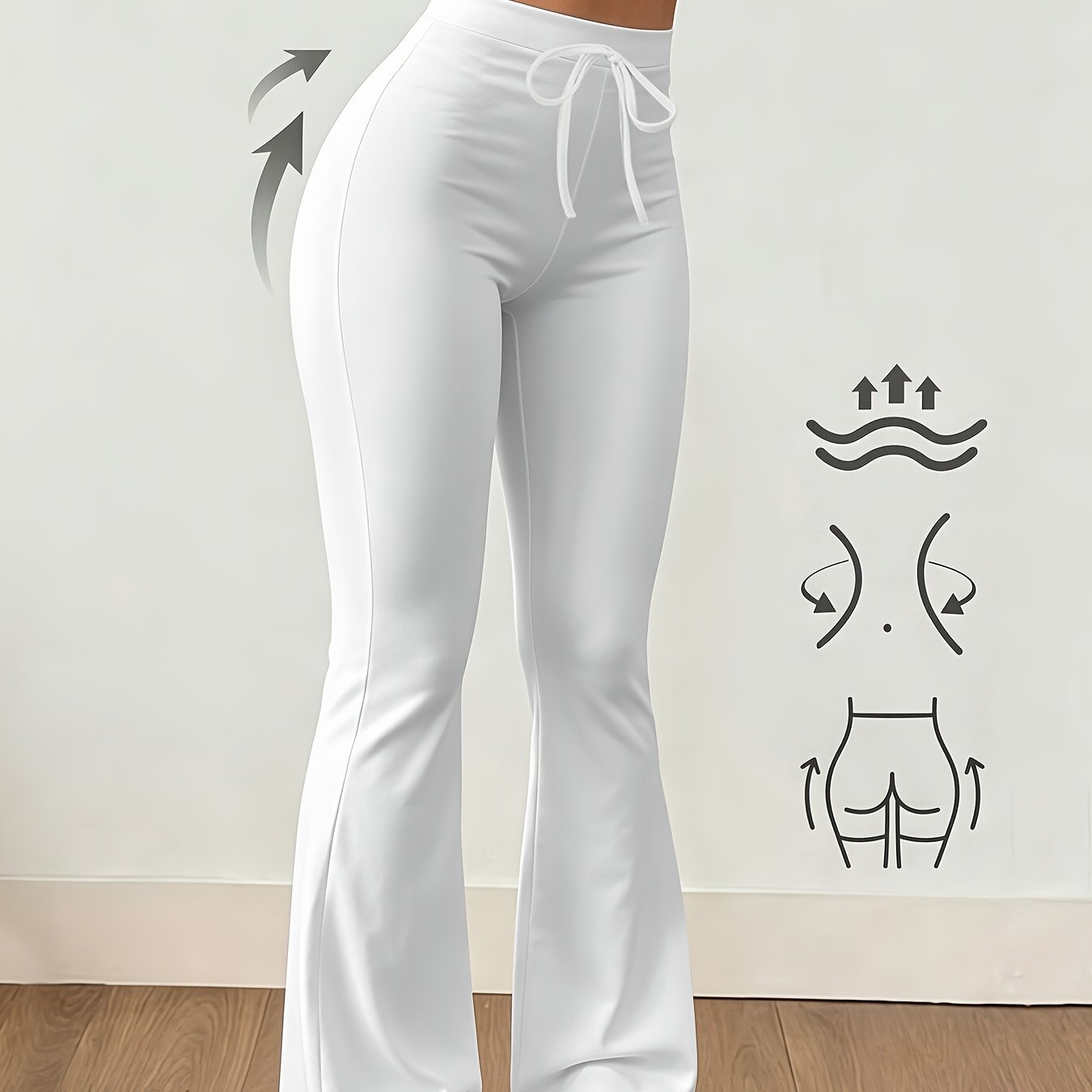 TEMU Moda de otoño nueva para mujer 2026: pantalones largos de color liso sin estampado, tipo micro-campana con cordón, elegantes y para usar como