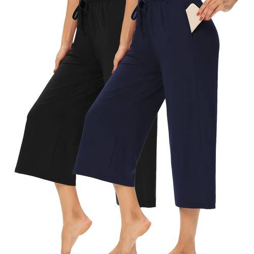 2pcs solid color slacks breathable elastic belt slacks womens sportswear