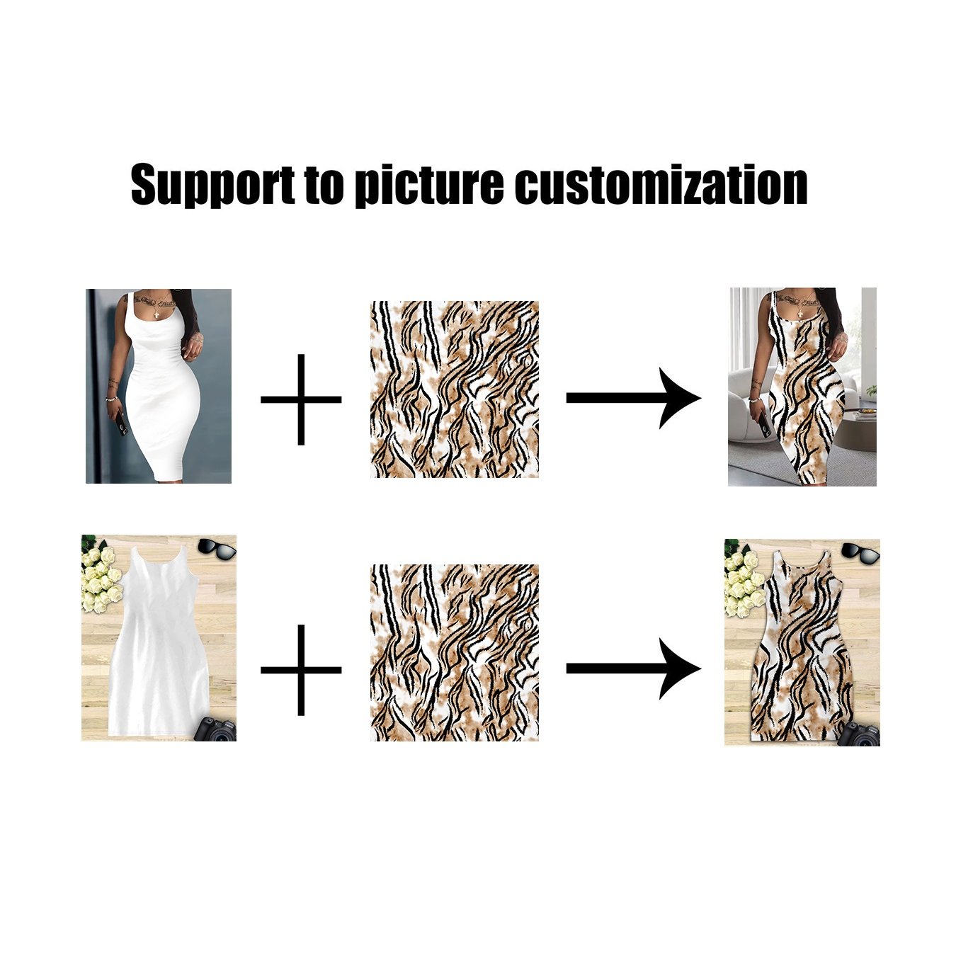 TEMU Customizable Women's Round-neck Waist-defining Dress - Sleeveless, Casual Mid-length Dress Featuring Vibrant Portrait Prints, Wear,
