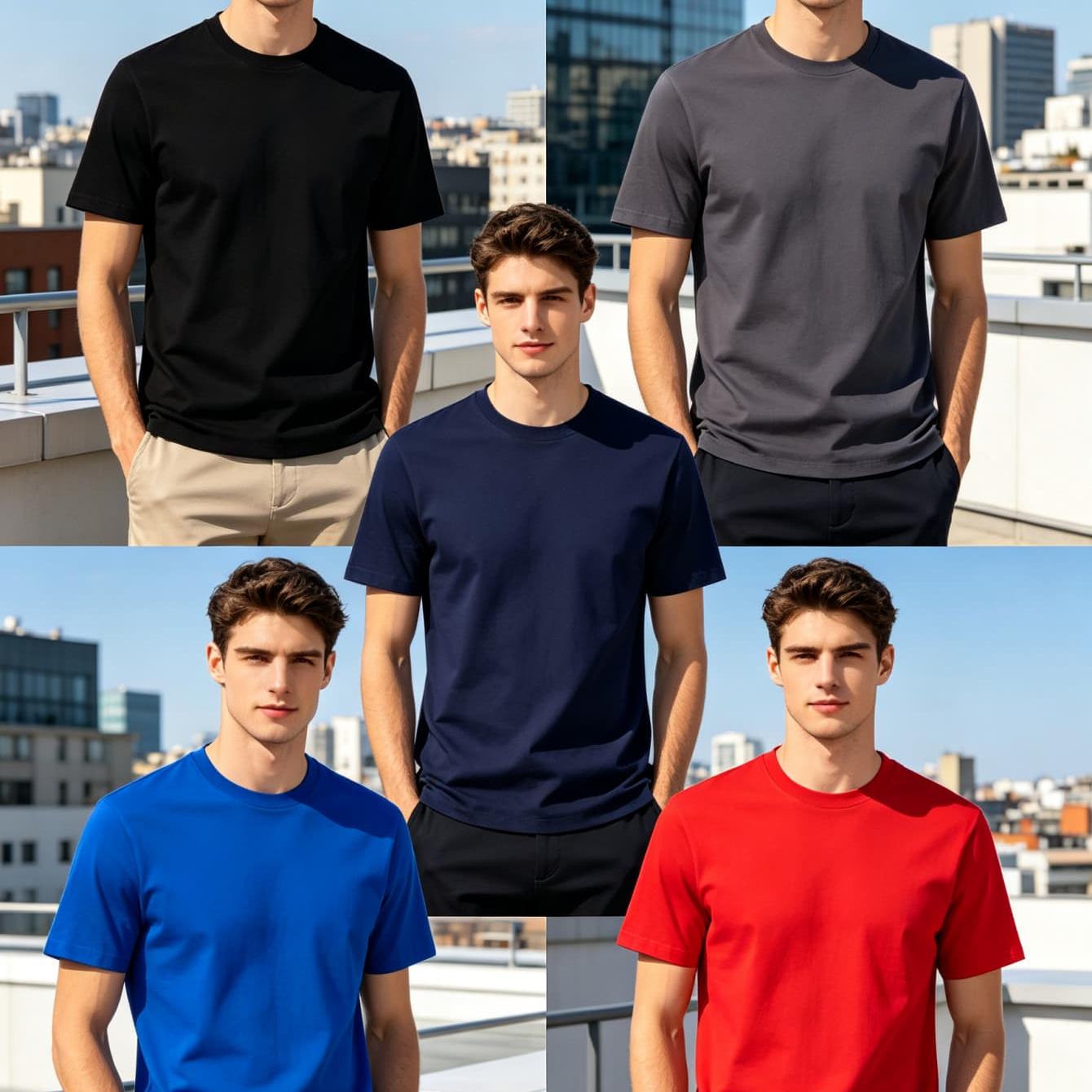 5pcs Adult Men Solid Crew Neck T-shirts Black Dark Royal Blue Red Breathable Soft Tops For Rooftop Urban Trip Christmas Holiday Present Multi-occasion Daily Wear Tees
