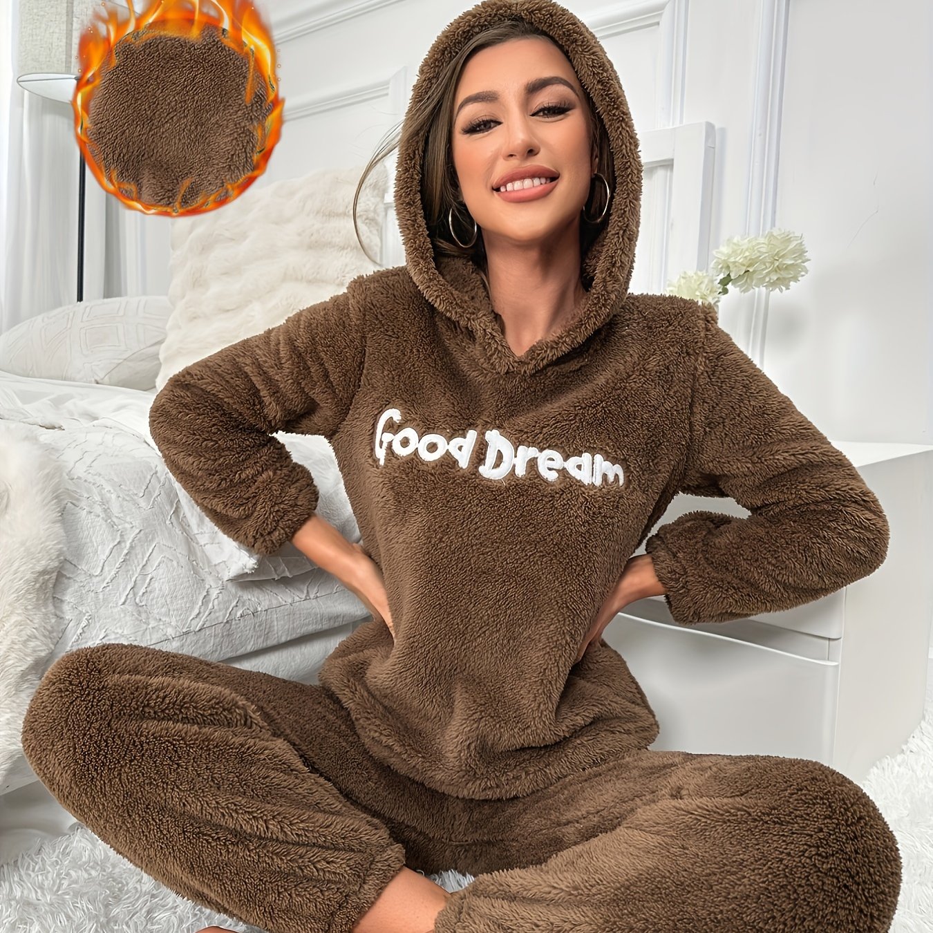 Fuzzy Women's Hat And Pajama Set