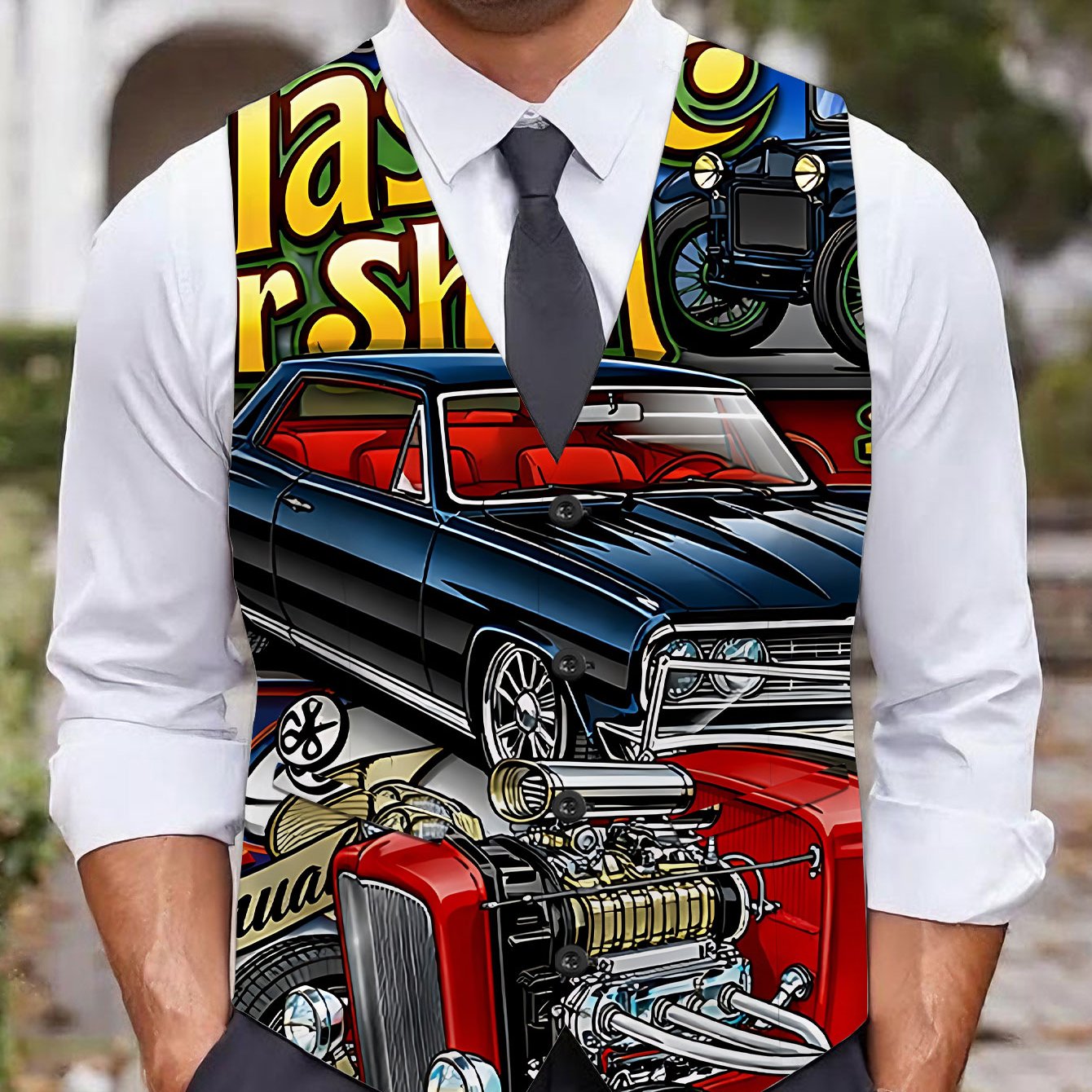 TEMU [printed Design – Not Textured] Trendy Casual Men's Plus-size Vest, Classic Colorful Poster, Trendy Fashionable Casual Comfortable Street Style,