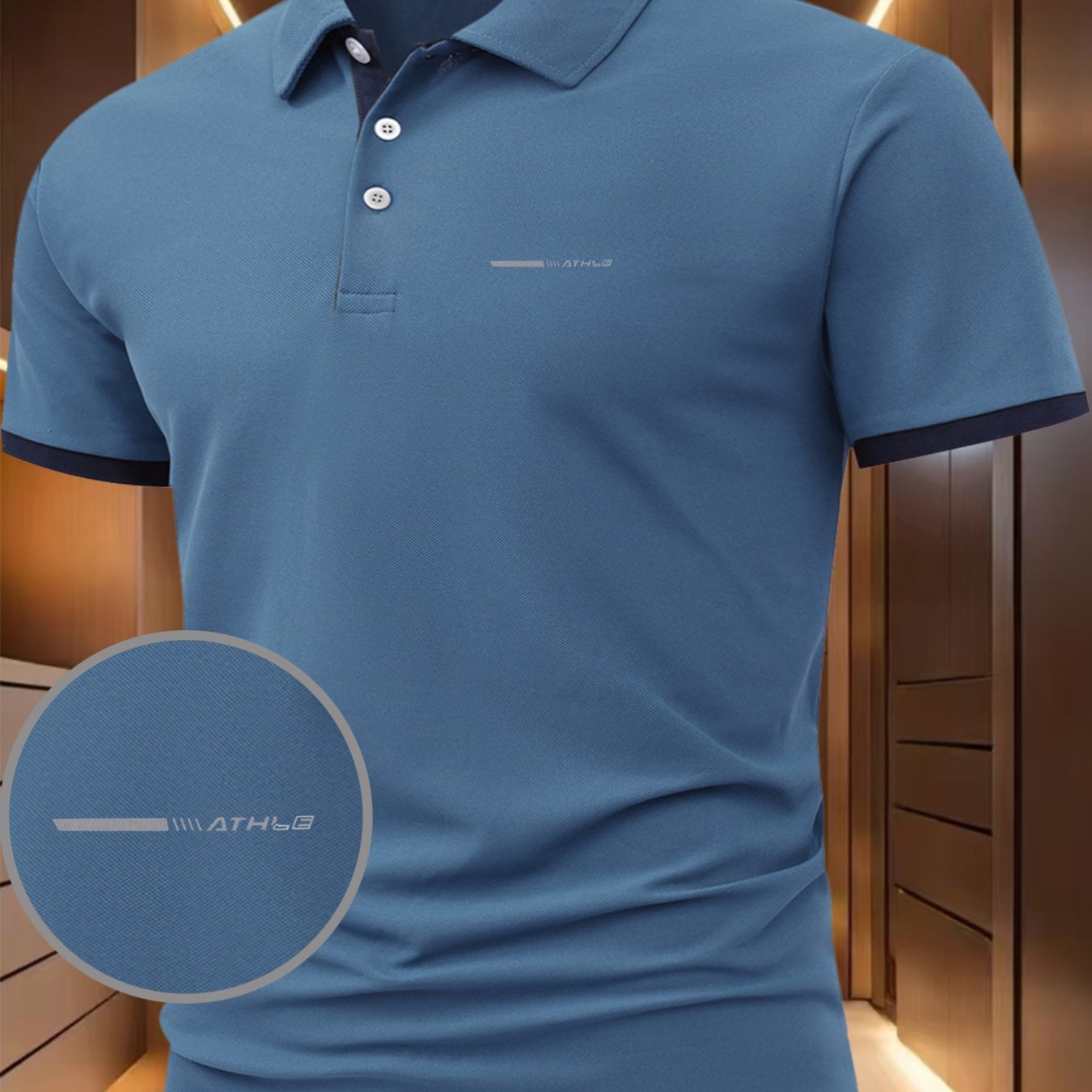 TEMU Men's Breathable Quick-dry Moisture-wicking Short Sleeve Slim Fit Shirt - Lightweight Stretch Fabric, Geometric Print, Button-up Collar, Casual