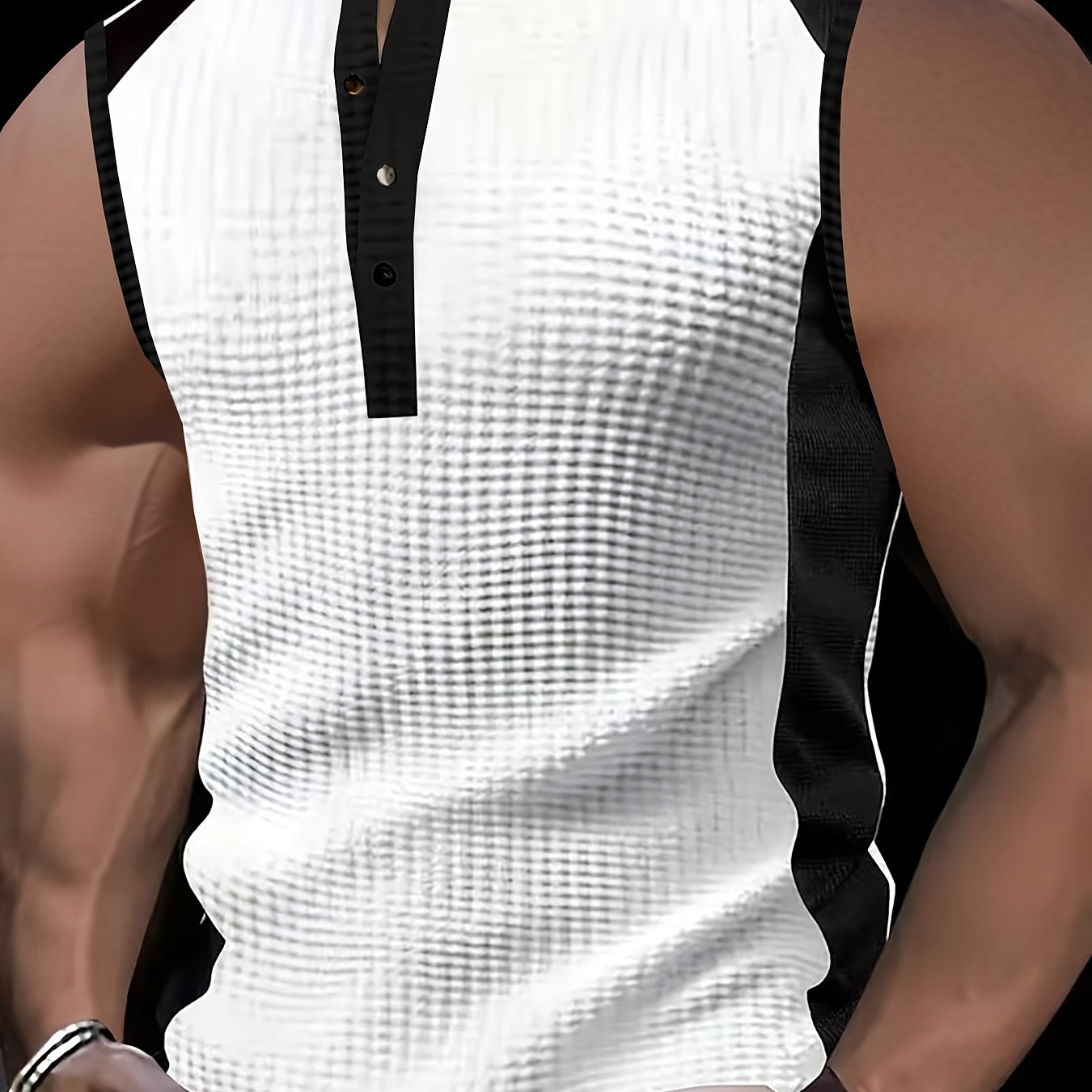 E-shop Strukturiertes Waffel Henley-Shirt für Herren, Outdoor Golf, ärmelloses Westen T-Shirt, Farbblock