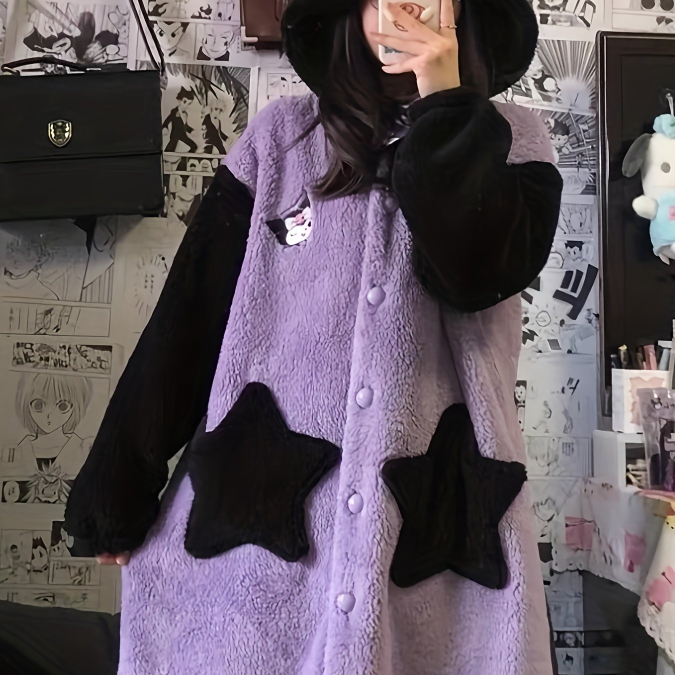 TEMU [authorized] 1pc Home Clothes Women's Plush Thickened Long Nightgown Long-sleeved Pajamas Thick Warm Coral Fleece Home Clothes Sweet And Cute