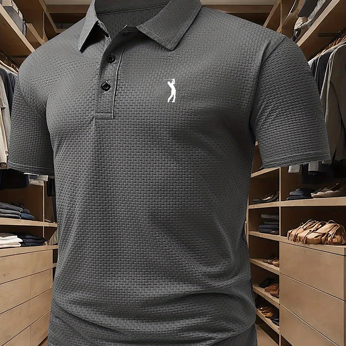 TEMU S823 - New Breathable Men's Lapel Fine Mesh Summer Stretch Solid Color Golf Top, Business Men's Short Sleeve 2025 -block Quick-dry Summer
