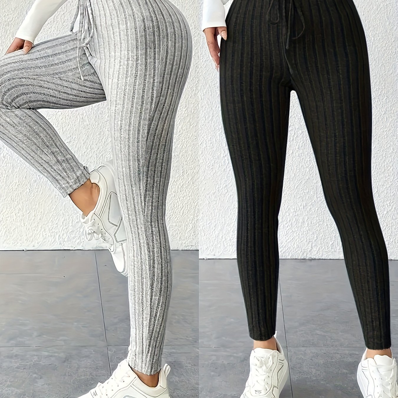 E-shop Zweiteilige High-Waist-Hose, hochelastische, einfarbige Freizeithose für Damen für den Frühling und Herbst, Bauch- und Körperformung, geeignet
