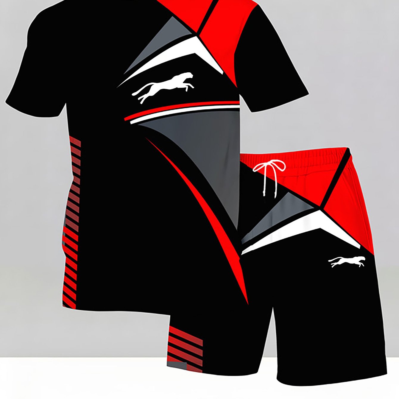 TEMU Men's Trendy Casual Short-sleeve Outfit With A Round Neck And Print Design
