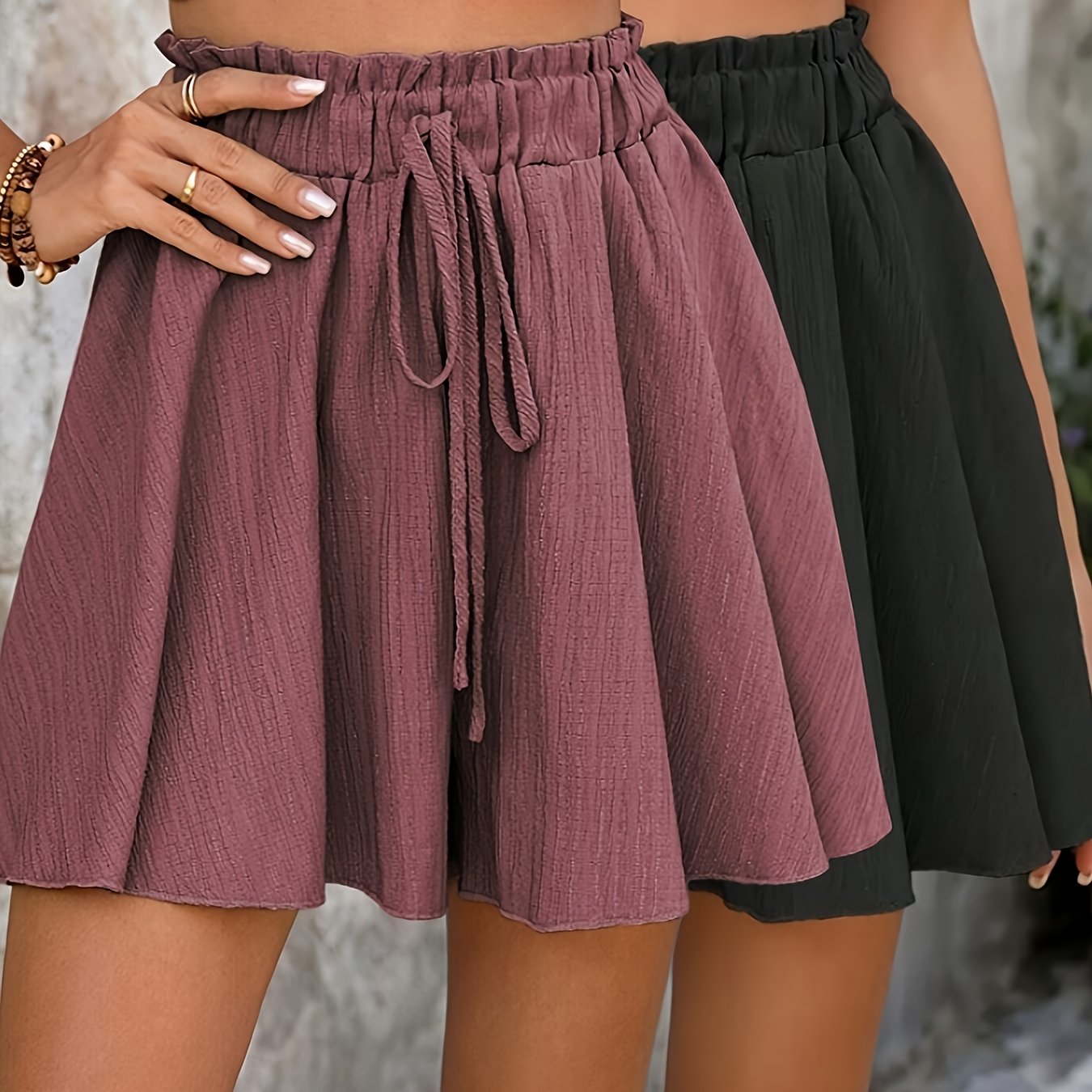 Elegant 2pcs Solid Color Loose Beach Shorts