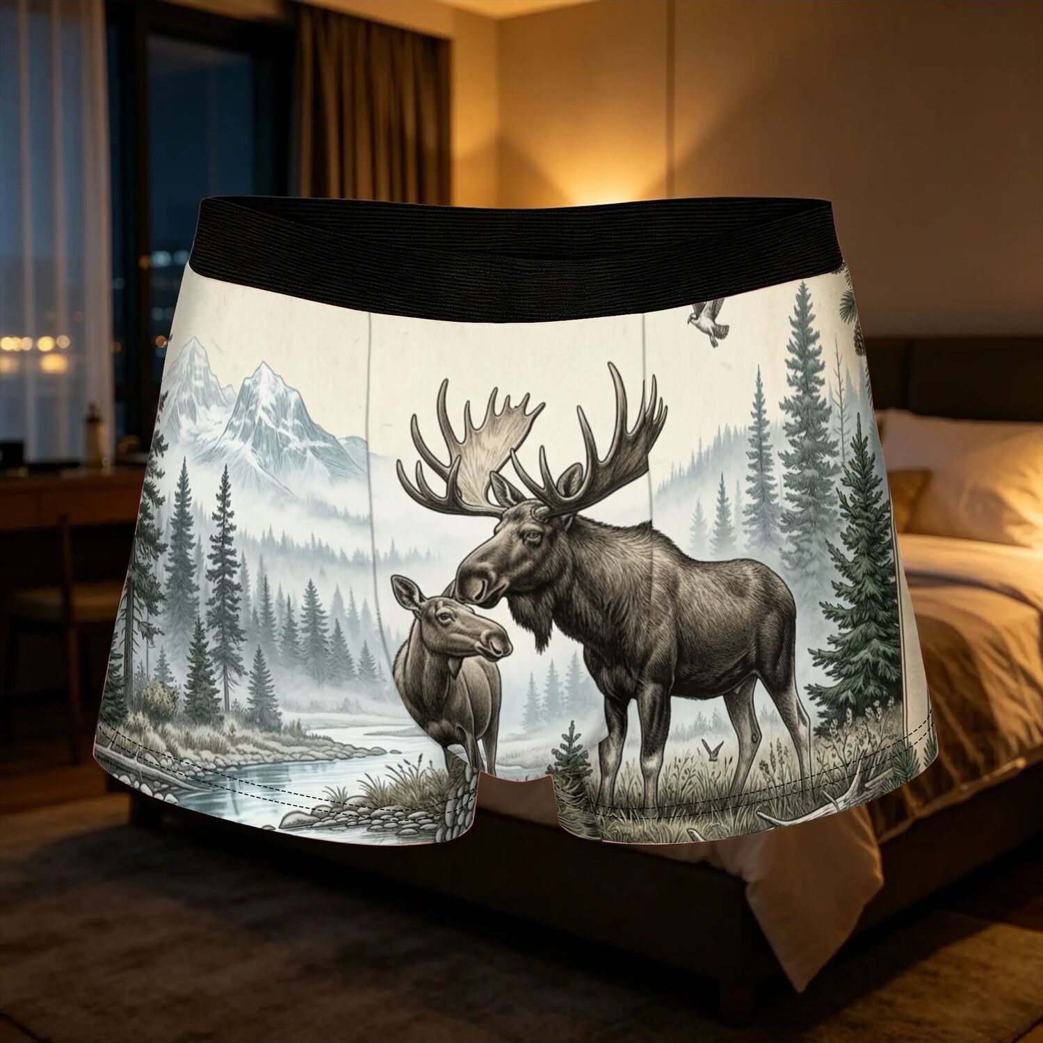 TEMU 1pc 2d Flat Printing Cool Moose Vintage Underpants Breathbale Panties Male Underwear Shorts Boxer Briefs, 2d Flat
