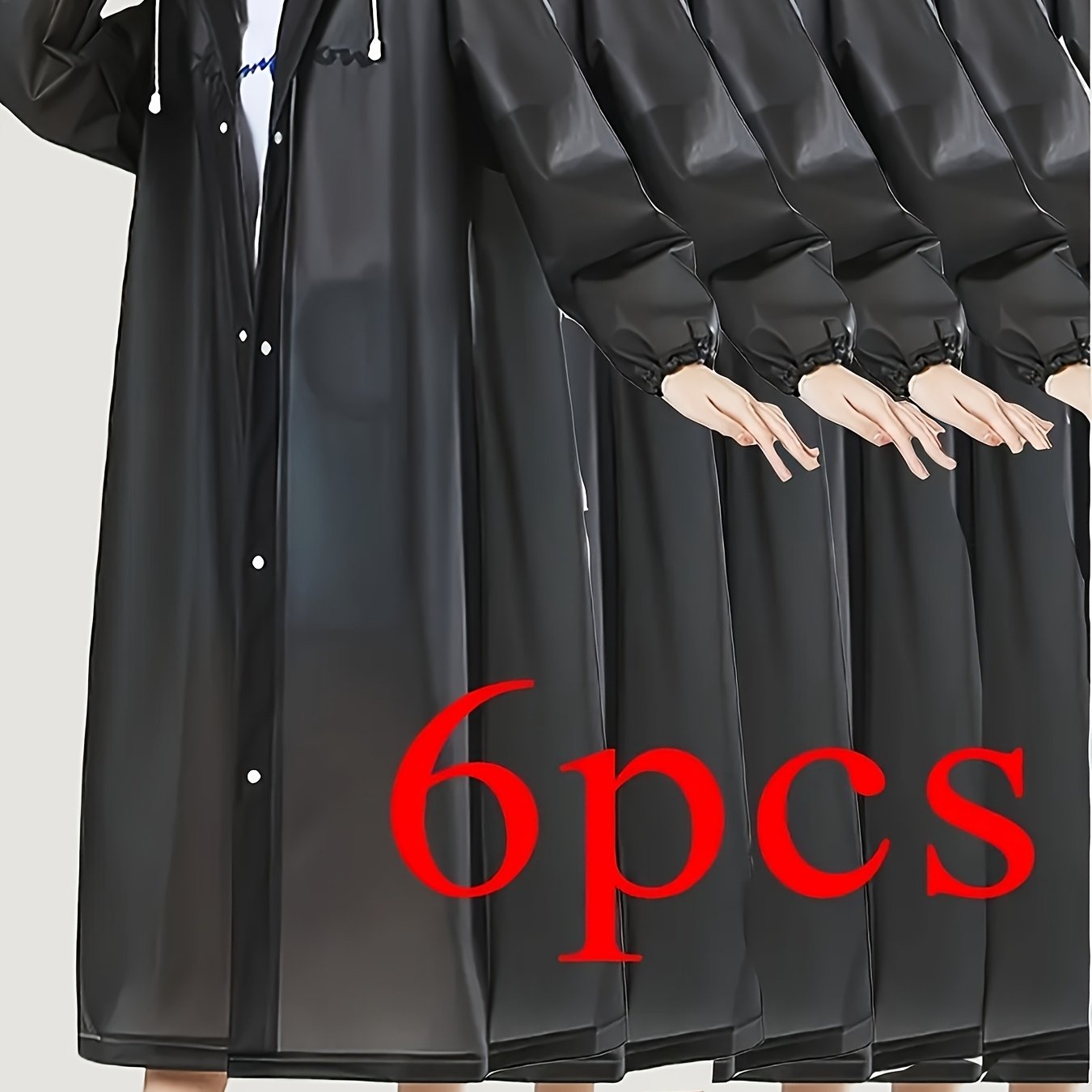 TEMU 6pcs Black Thickened Eva Adult Raincoats, Eva Thickened Full-body Jumpsuits, Travel, Outdoor Riding, Portable Raincoats With Drawstring, Hiking,