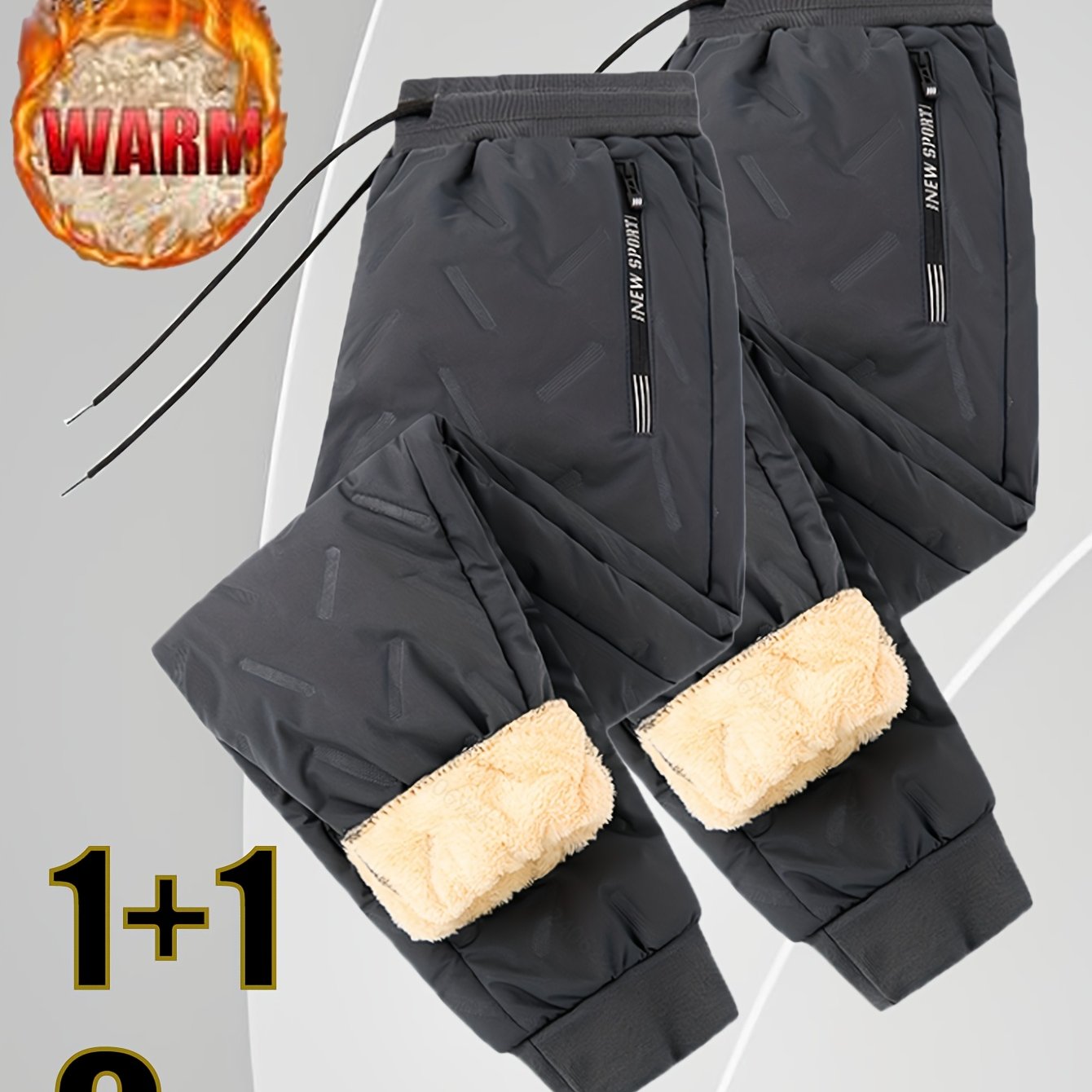 TEMU Gengyuan 2pcs Men's Casual Sports Outdoor Long Pants Lamb Fleece Sweatpants Fleece-lined Thickened Outdoor Windproof Cold-proof Warm Sports