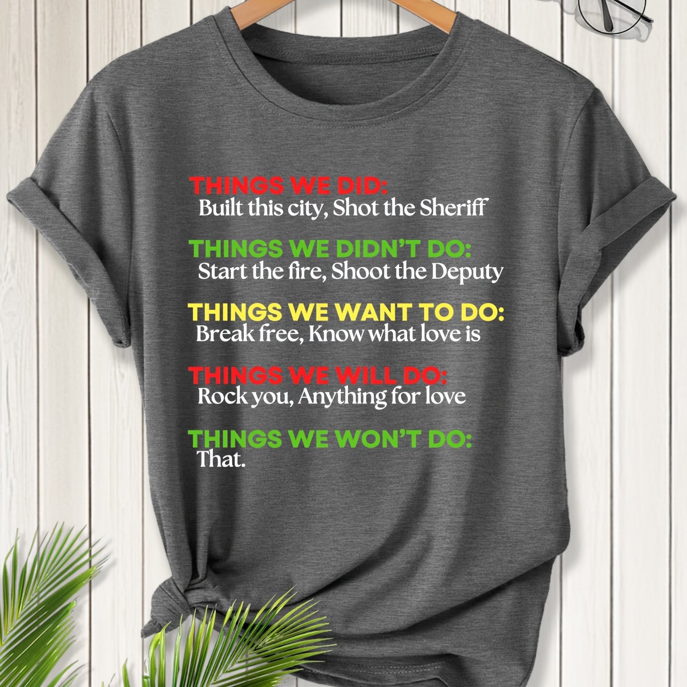 TEMU Classic Rock Lyrics List Print Round Neck Short Sleeve T-shirt Plus Size Women's Summer Clothing Casual Top 2026 Spring Summer Elegant Casual