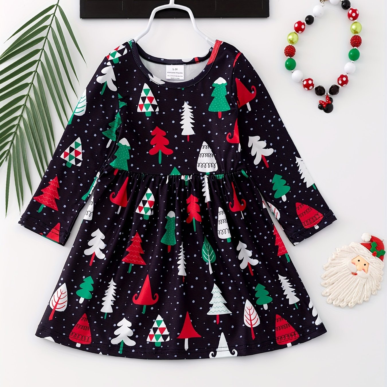 girls christmas tree print polka dot pattern long sleeve - Temu Japan