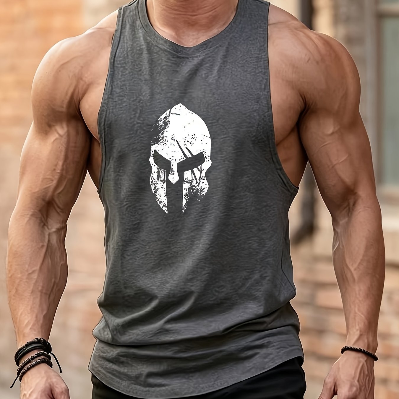 TEMU Men's Sleeveless Printed Sports Vest For Summer, Relaxed Fit Urban Shawl Vest
