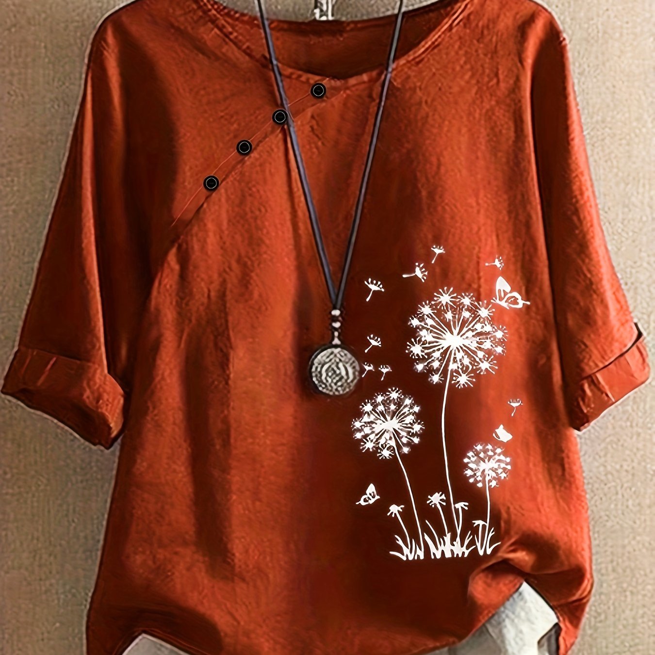 Plus Size - Plus Size - Plus Size Shirt, New Summer Collection 2024, Casual Loose Fit Printed Short Sleeve Pullover For Women