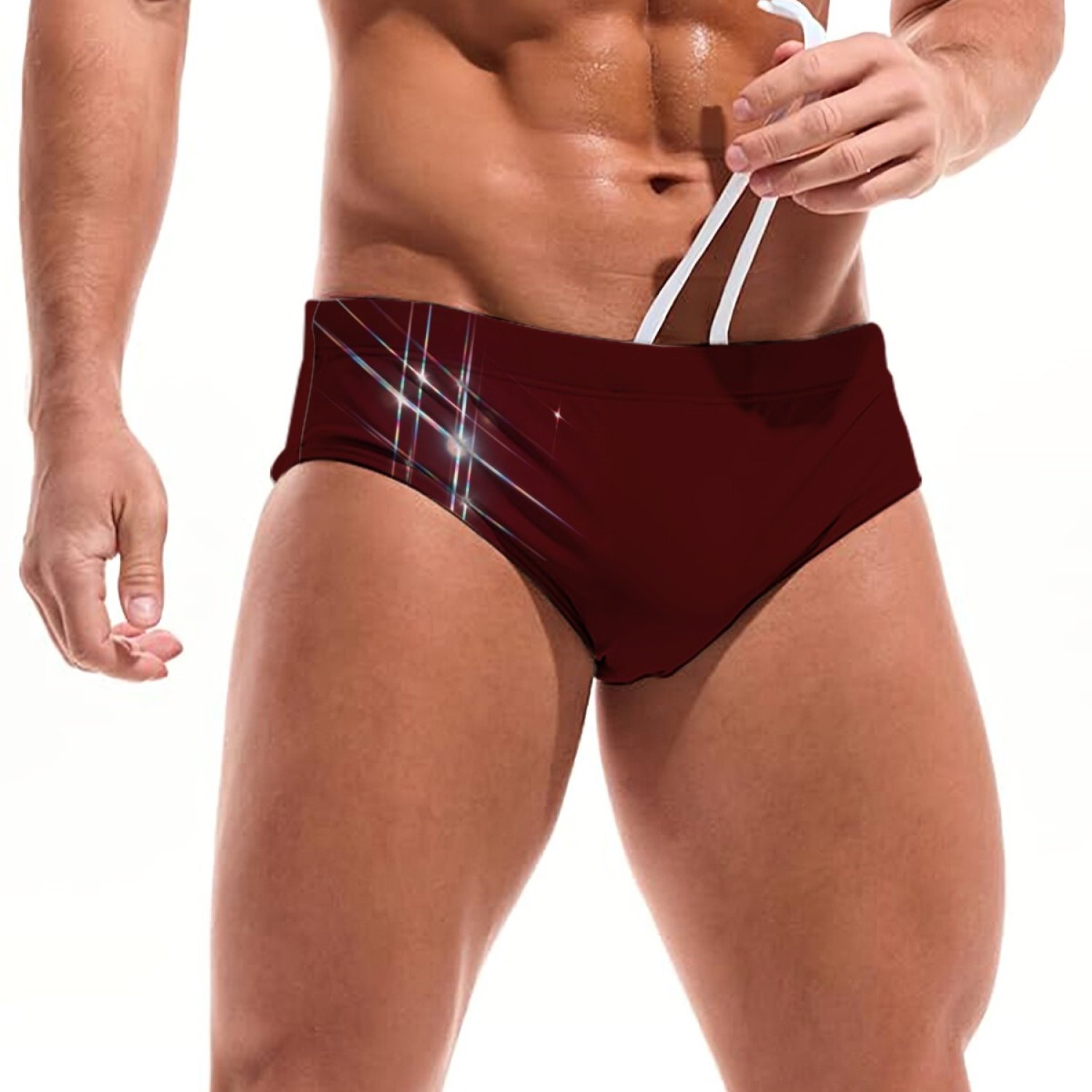 TEMU Men' Swim Briefs With Print, Summer Beach Vacation Casual Men' Swim Briefs, Machine Washable, Skin-fitting, Comfortable Swim Trunks For Casual