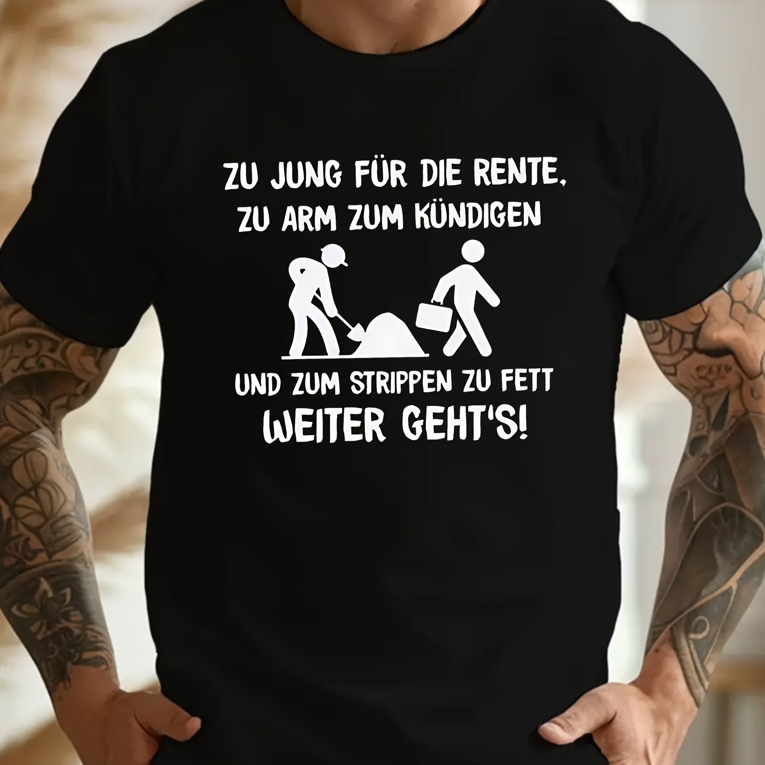 Men's T-shirt With Humorous German Quote | Casual, Breathable, Round Neck, Short Sleeve, Summer Wear, Machine Washable, Fit, Plus Size
