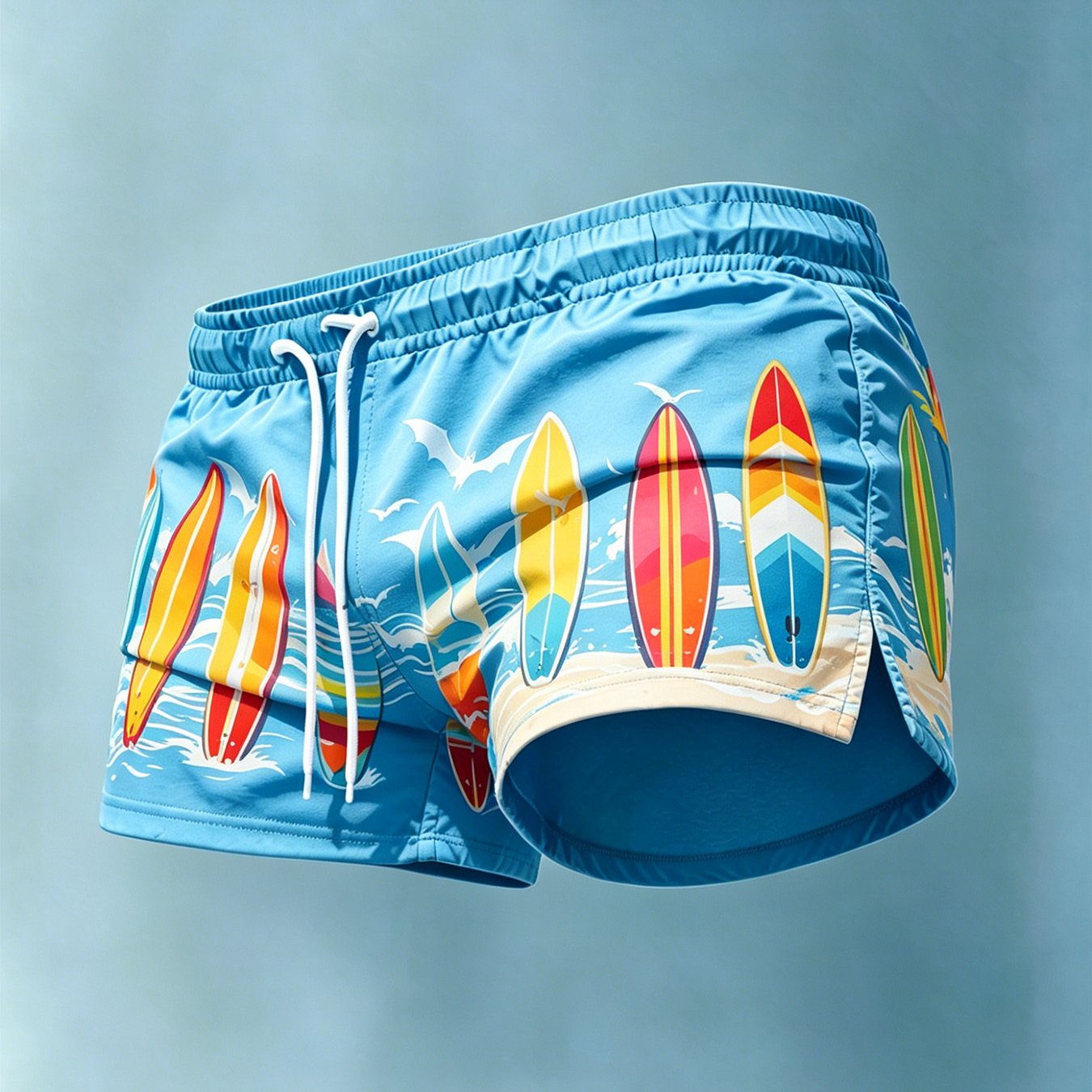 Men's Printed Swim Trunks New Arrival Comfortable Breathable Fabric Beachwear Essential With Colorful Surfboard Wave And Seagull Print Ideal Gift For Men