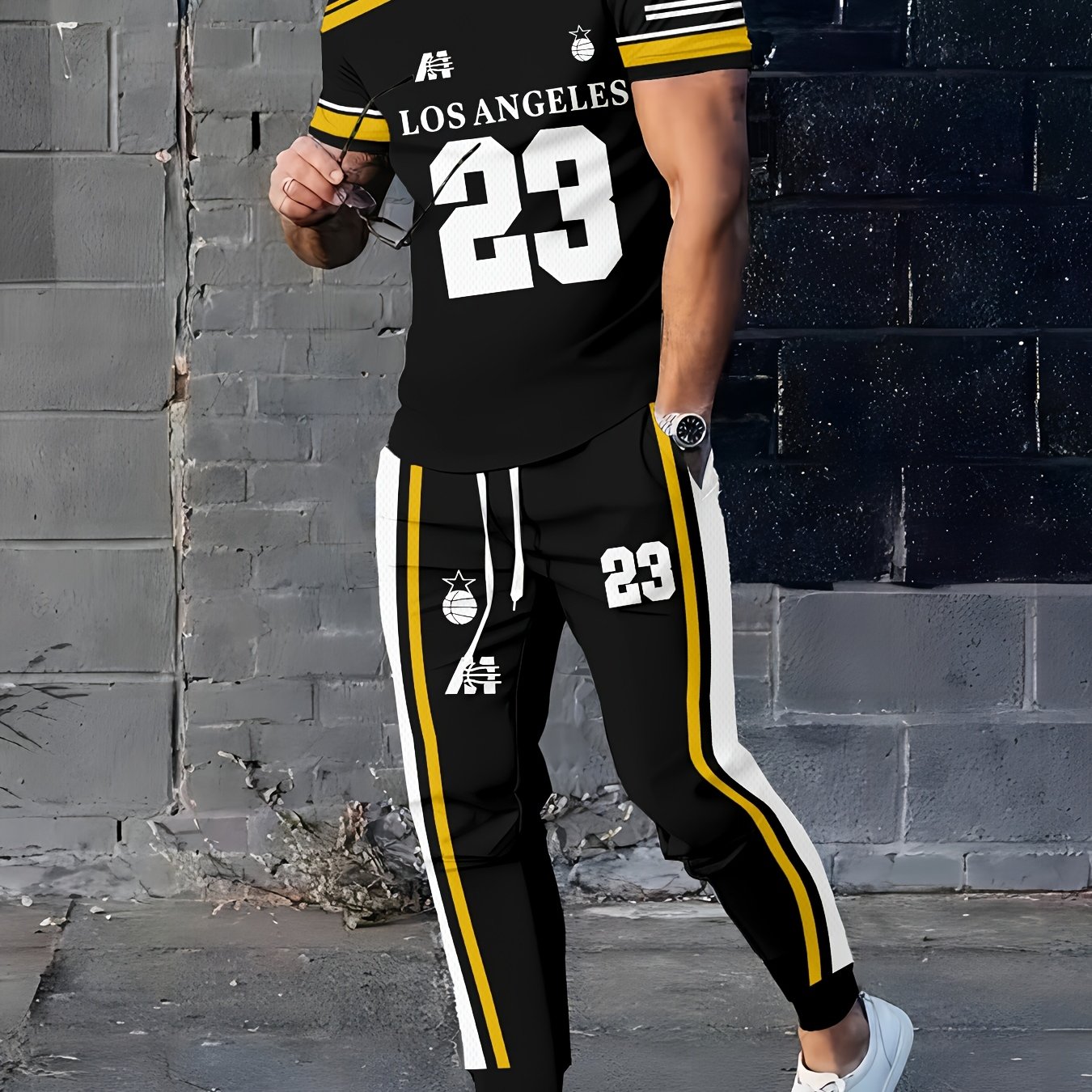 Men's 3d Digital Printed T-shirt And Long Pants Set